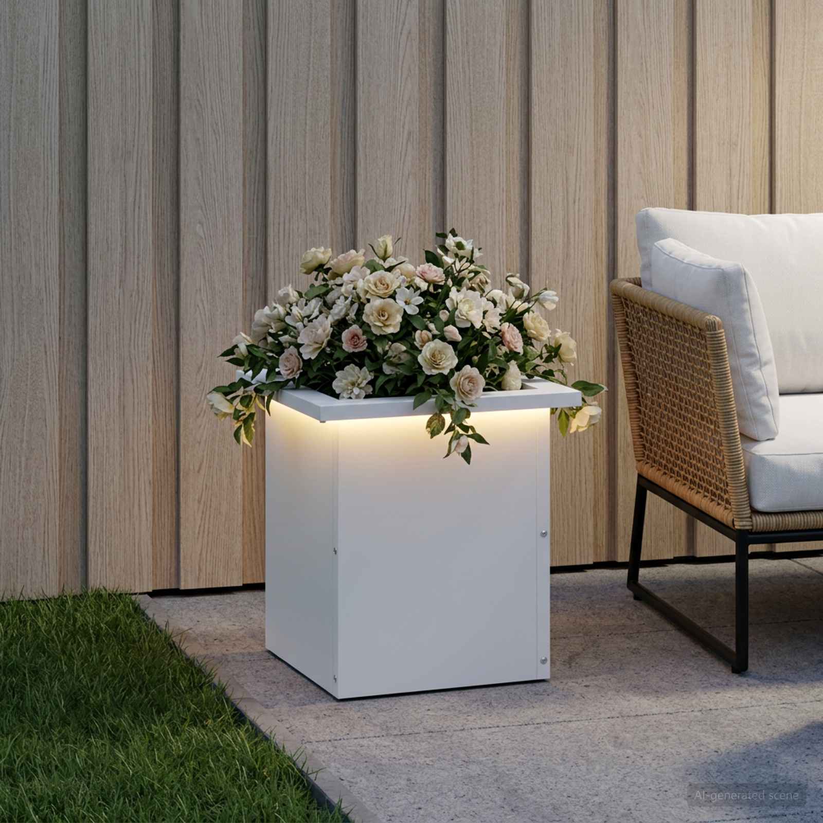 Ζαρντινιέρα κήπου με LED Λευκό 30 x 30 x 30 cm Ατσάλι - Pakobazaar
