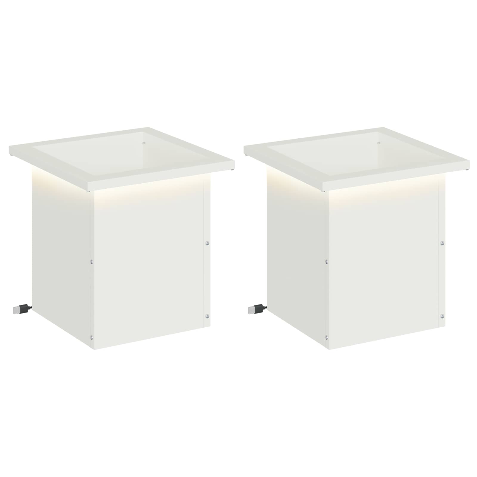 Ζαρντινιέρα κήπου με LED 2 τμχ. Λευκό 30 x 30 x 30 cm Ατσάλι - Pakobazaar