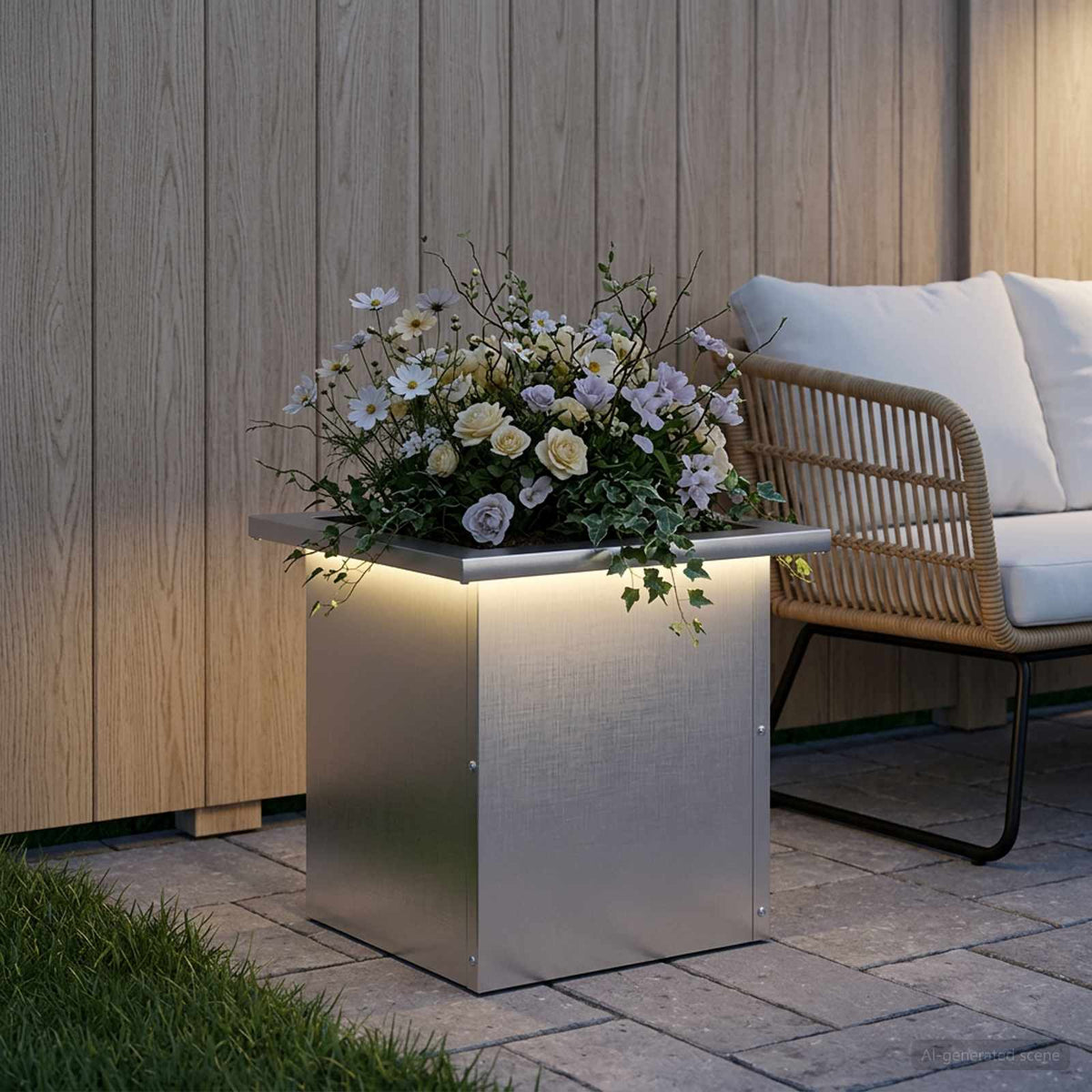 Ζαρντινιέρα κήπου με LED Ασημί 30 x 30 x 30 cm