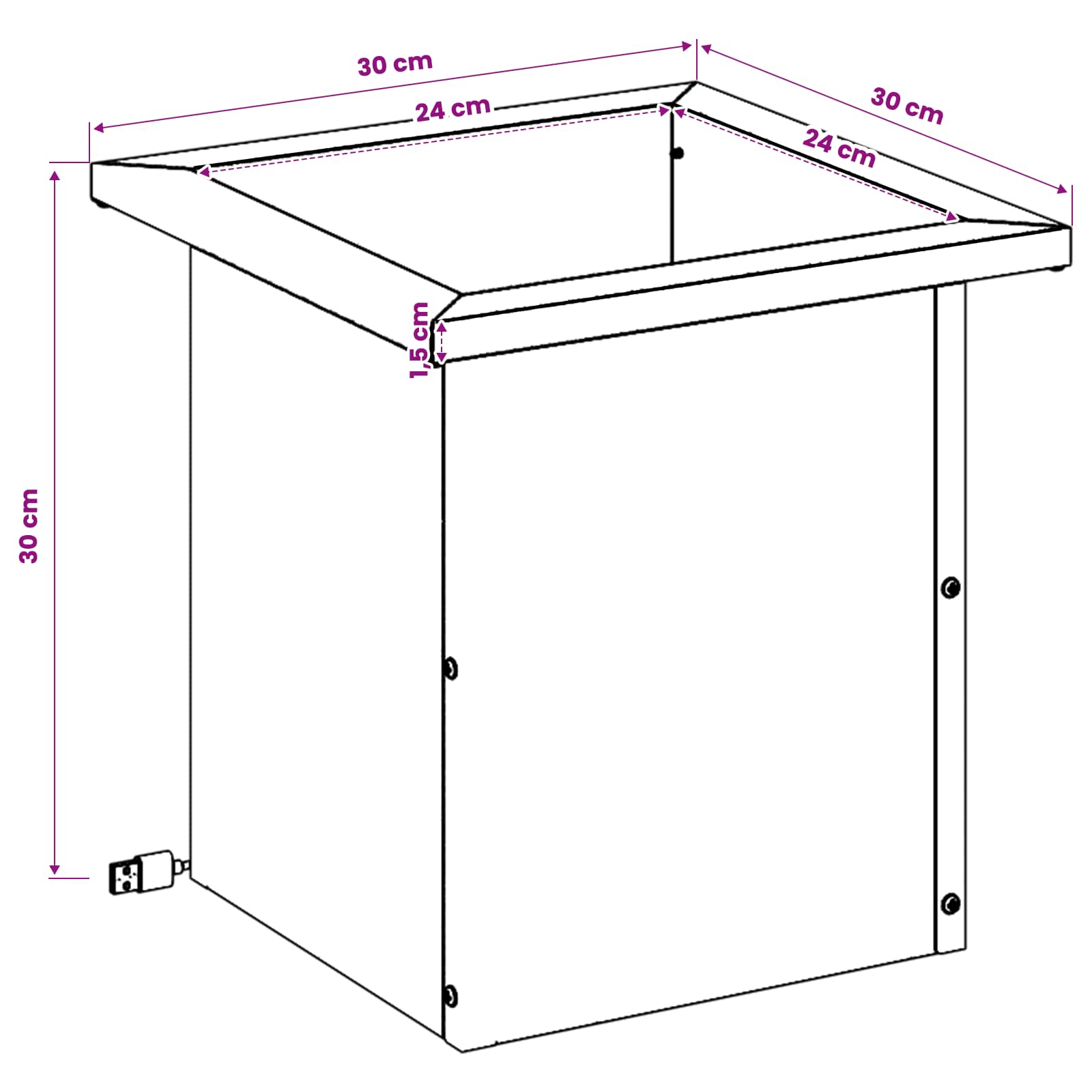 Ζαρντινιέρα κήπου με LED Ασημί 30 x 30 x 30 cm