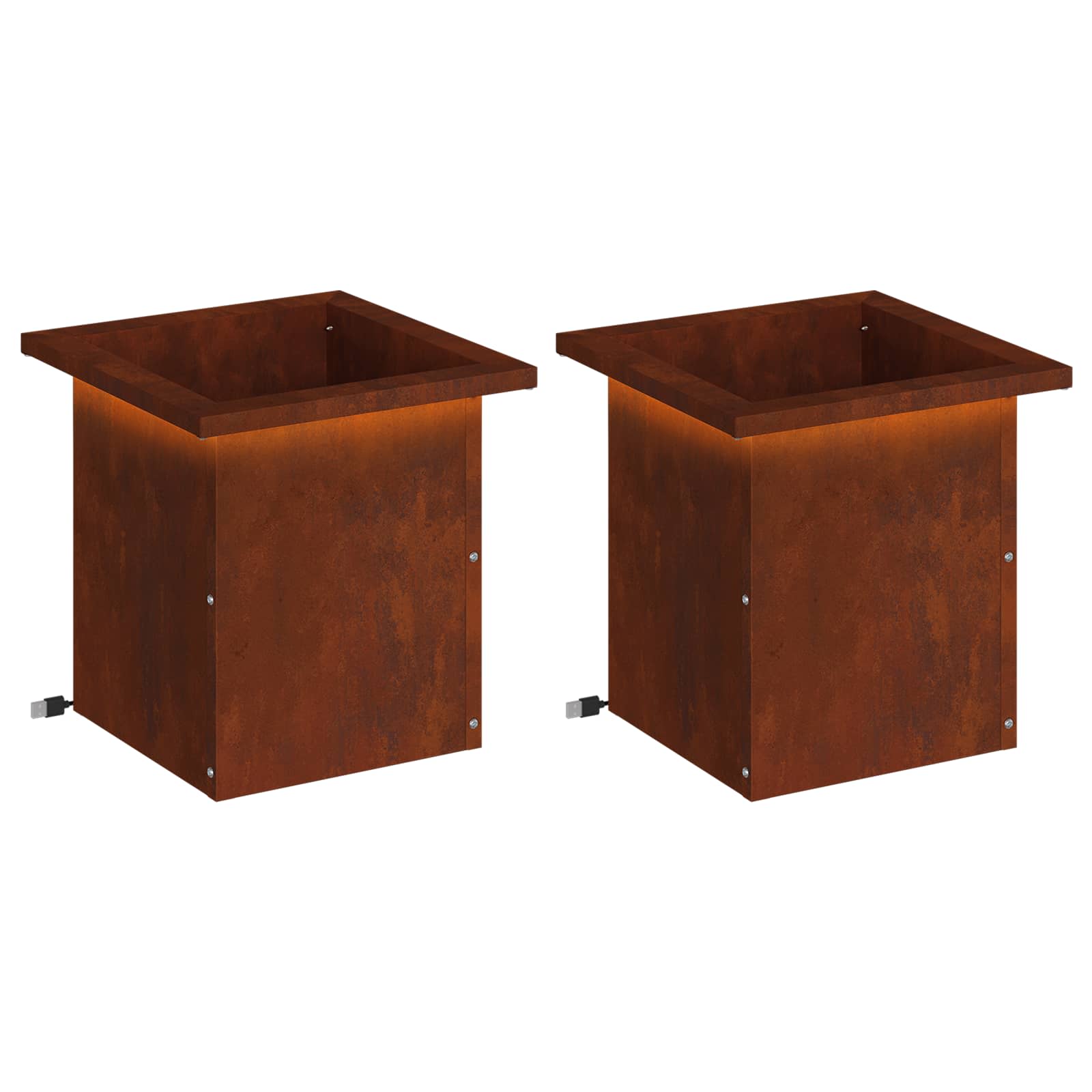 Ζαρντινιέρα κήπου με LED 2 τμχ. Σκ rusty 30 x 30 x 30 cm - Pakobazaar