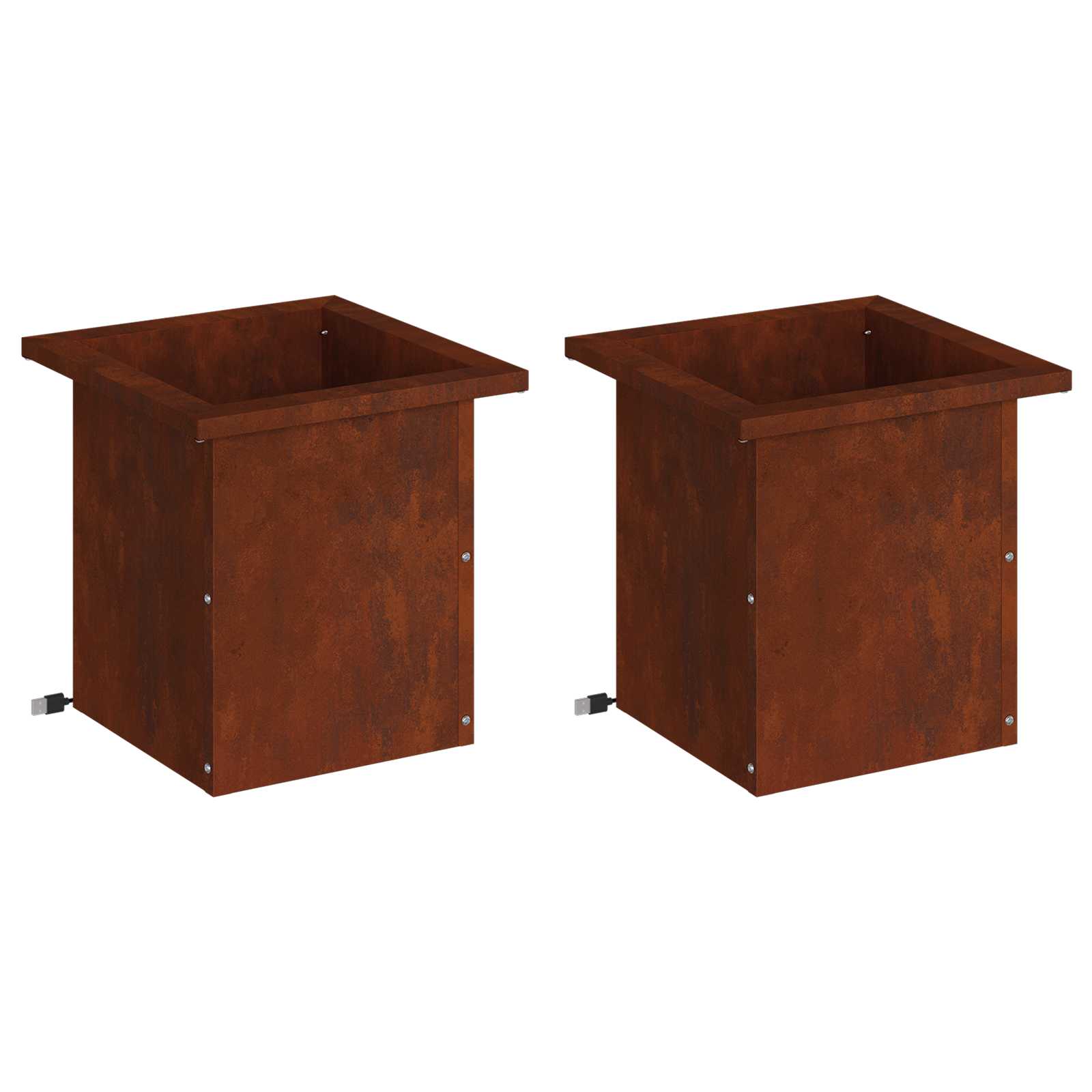 Ζαρντινιέρα κήπου με LED 2 τμχ. Σκ rusty 30 x 30 x 30 cm - Pakobazaar