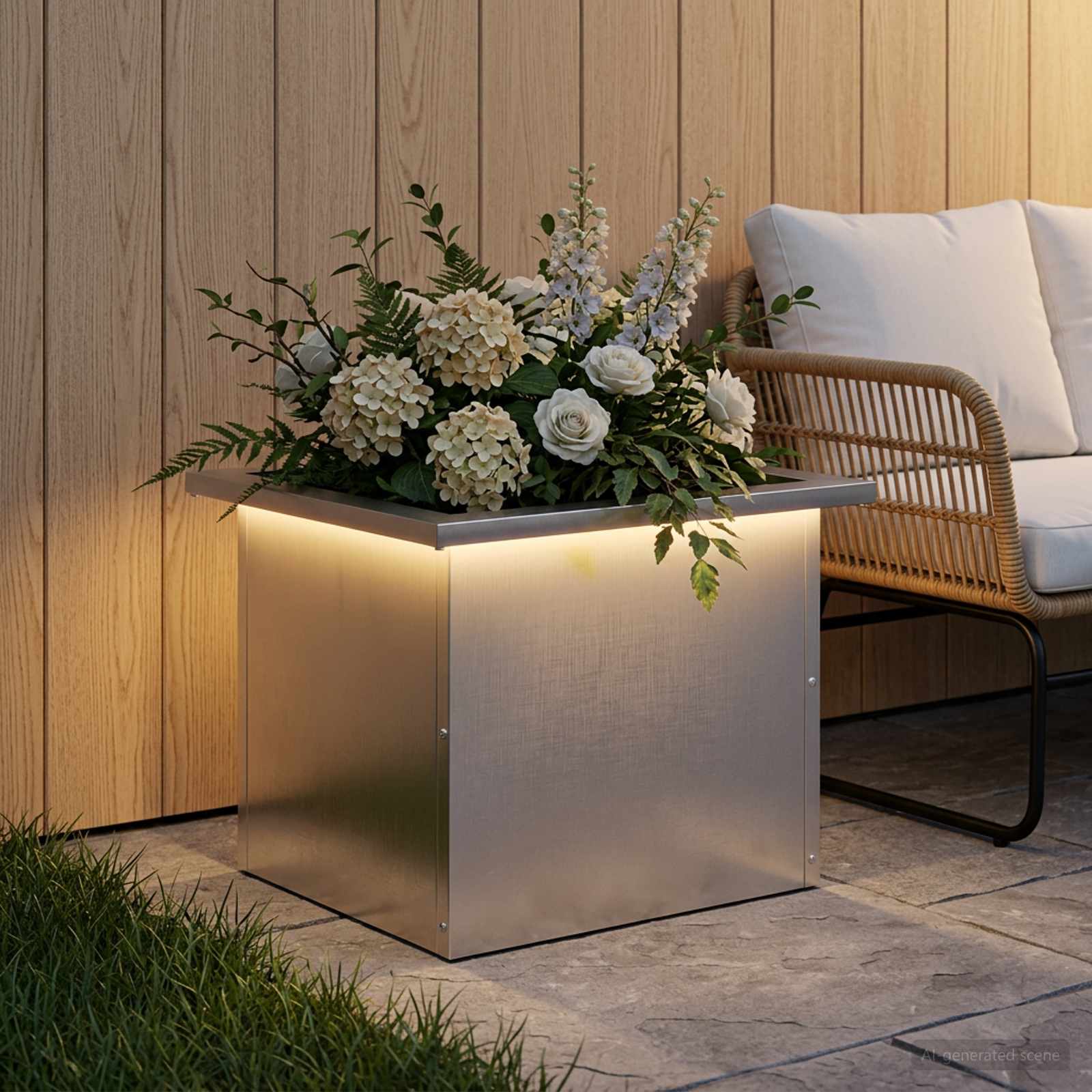 Ζαρντινιέρα κήπου με LED Ασημί 30 × 40 × 30 εκ - Pakobazaar