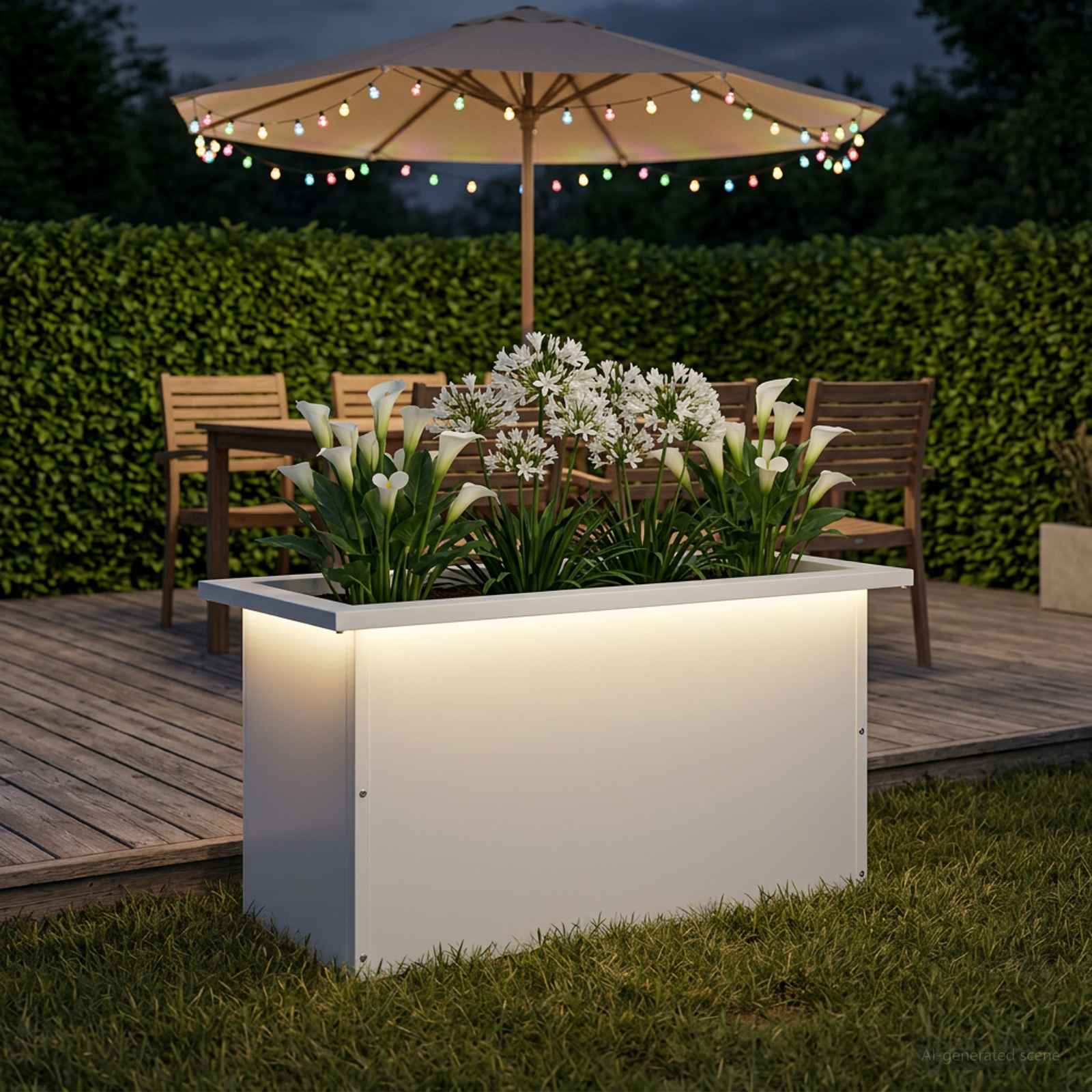Ζαρντινιέρα κήπου με LED Λευκό 30 × 60 × 30 εκ Ατσάλι - Pakobazaar
