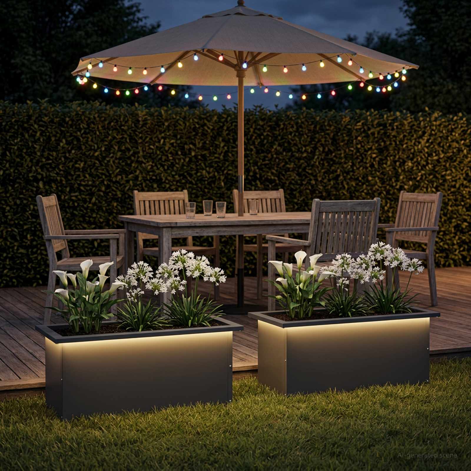 Ζαρντινιέρα κήπου με LED 2 τμχ. Ανθρακί 30 × 60 × 30 εκ Ατσάλι
