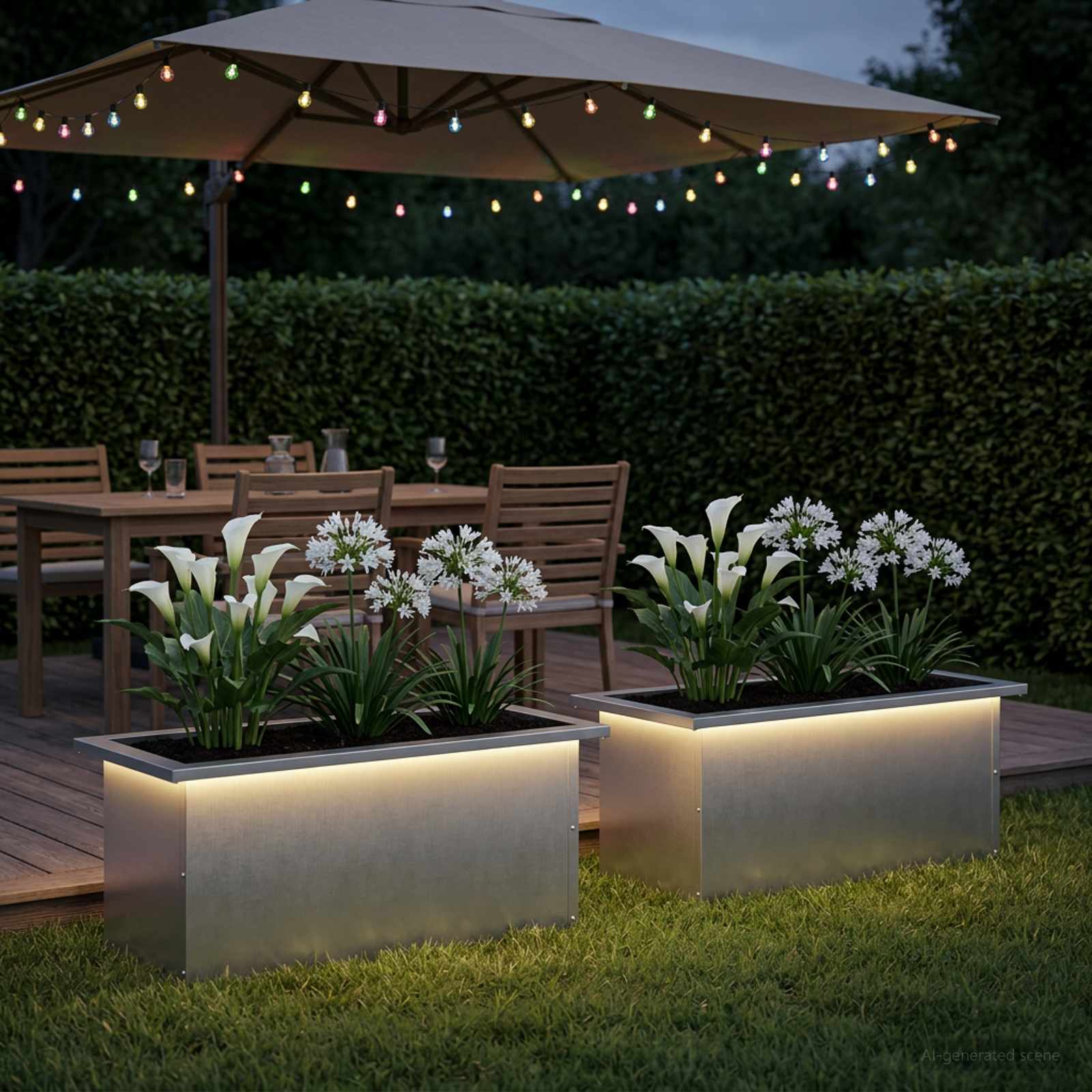 Ζαρντινιέρα κήπου με LED 2 τμχ. Ασημί 30 x 60 x 30 εκ. - Pakobazaar