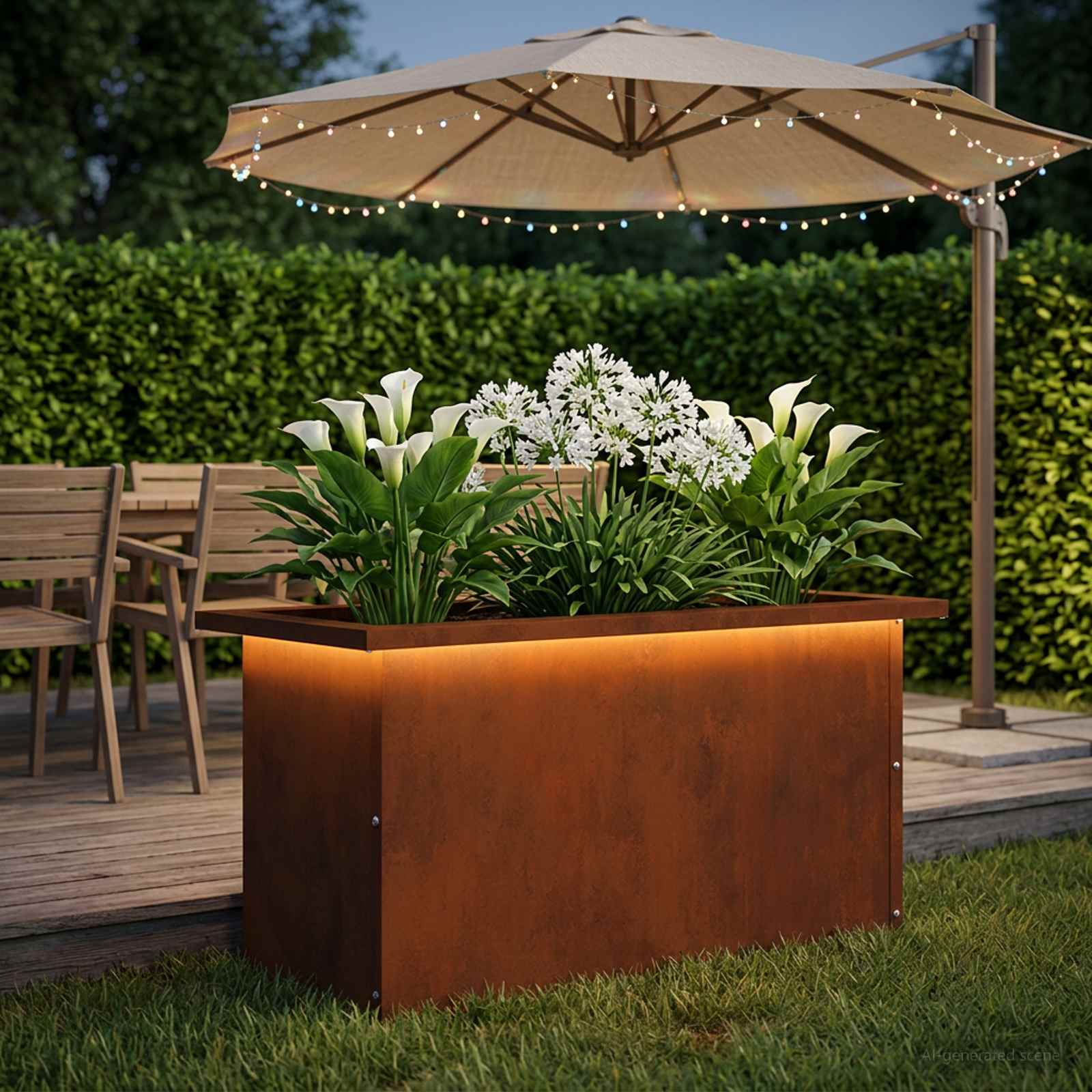 Ζαρντινιέρα κήπου με LED Σκ rusty 30 × 60 × 30 εκ