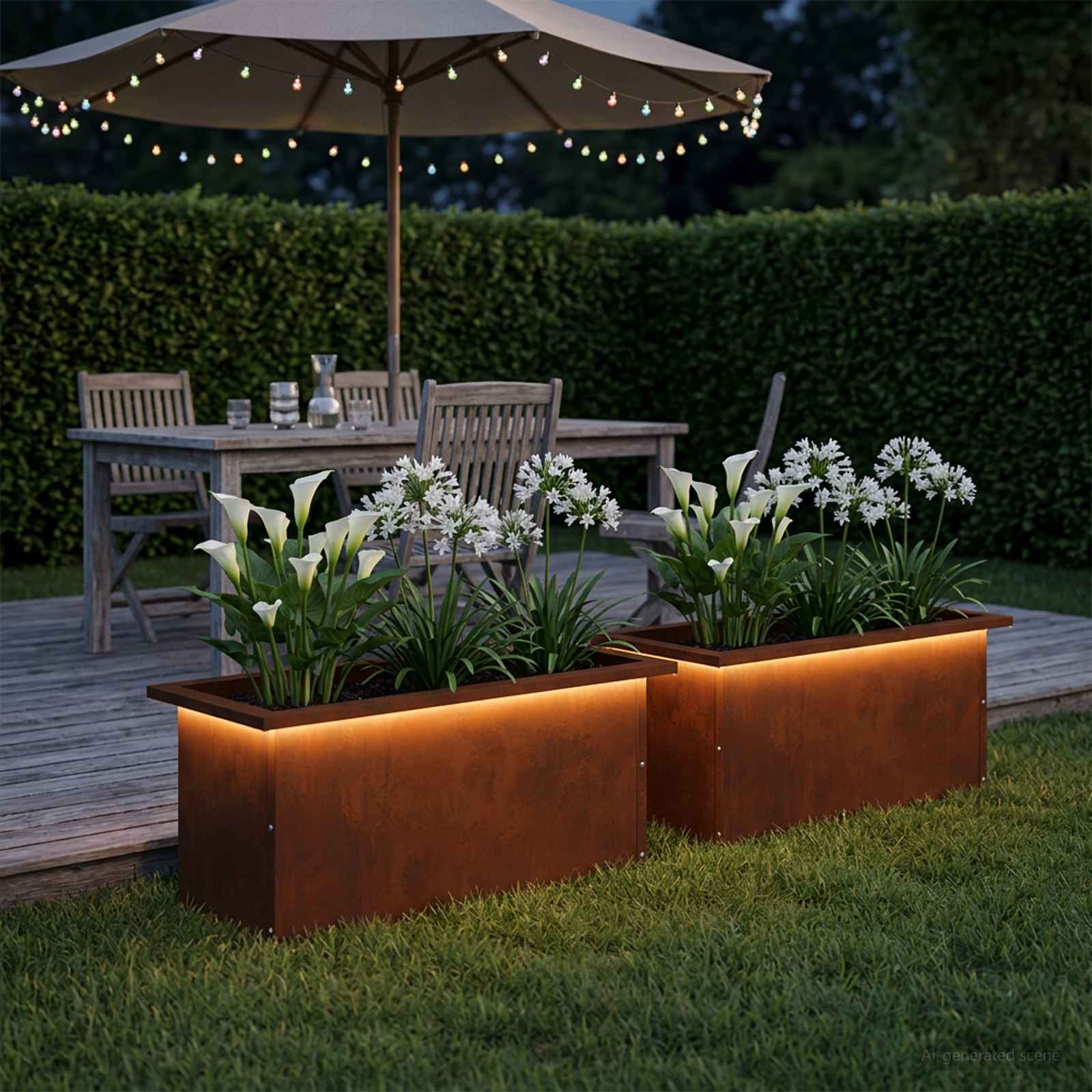 Ζαρντινιέρα κήπου με LED 2 τμχ. Σκ rusty 30 × 60 × 30 εκ