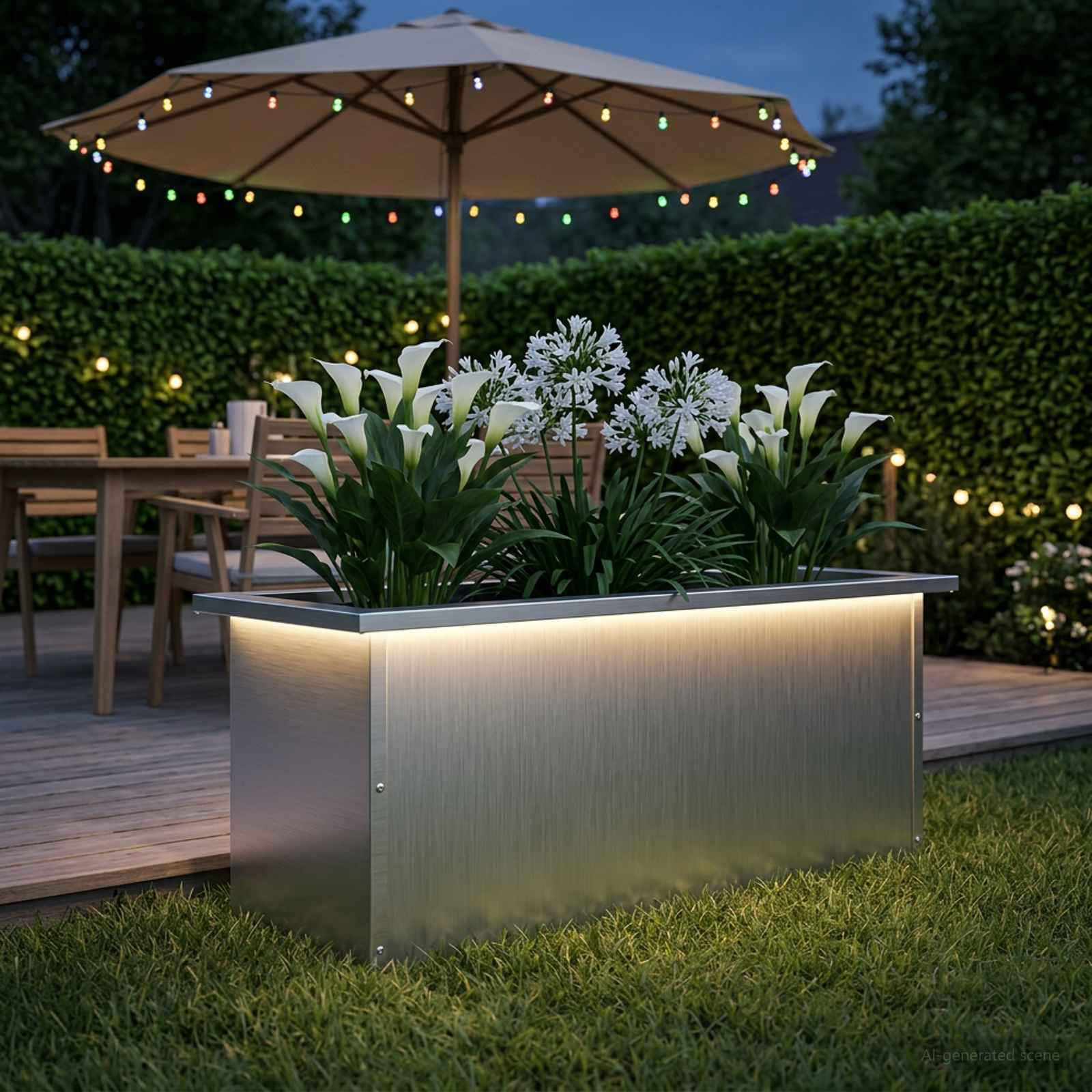 Ζαρντινιέρα κήπου με LED Λευκό 30 x 80 x 30 εκ Ατσάλι - Pakobazaar