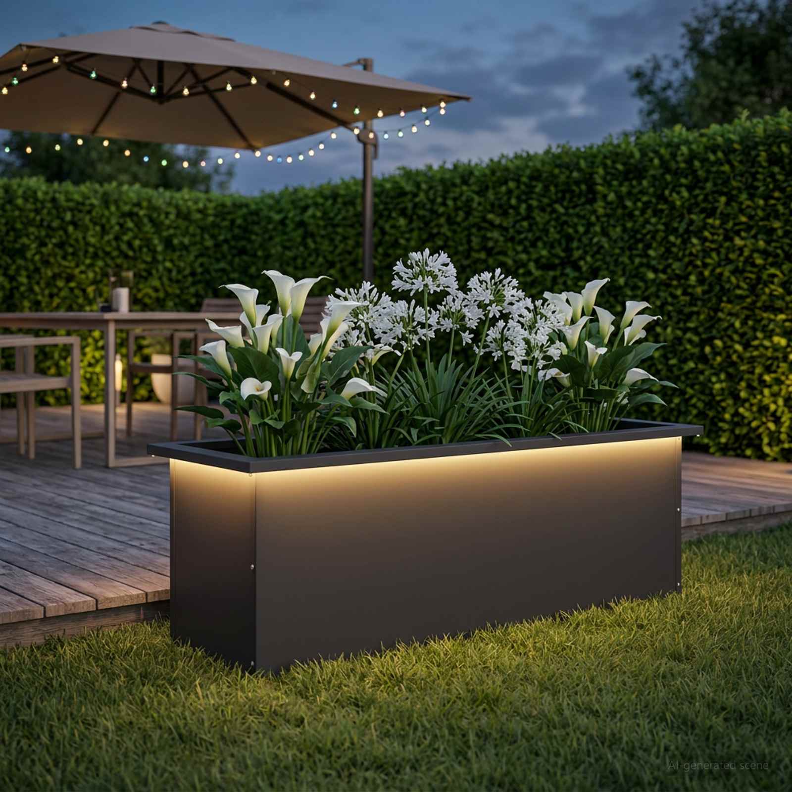 Ζαρντινιέρα κήπου με LED Μαύρο 30 × 100 × 30 εκ Ατσάλι - Pakobazaar