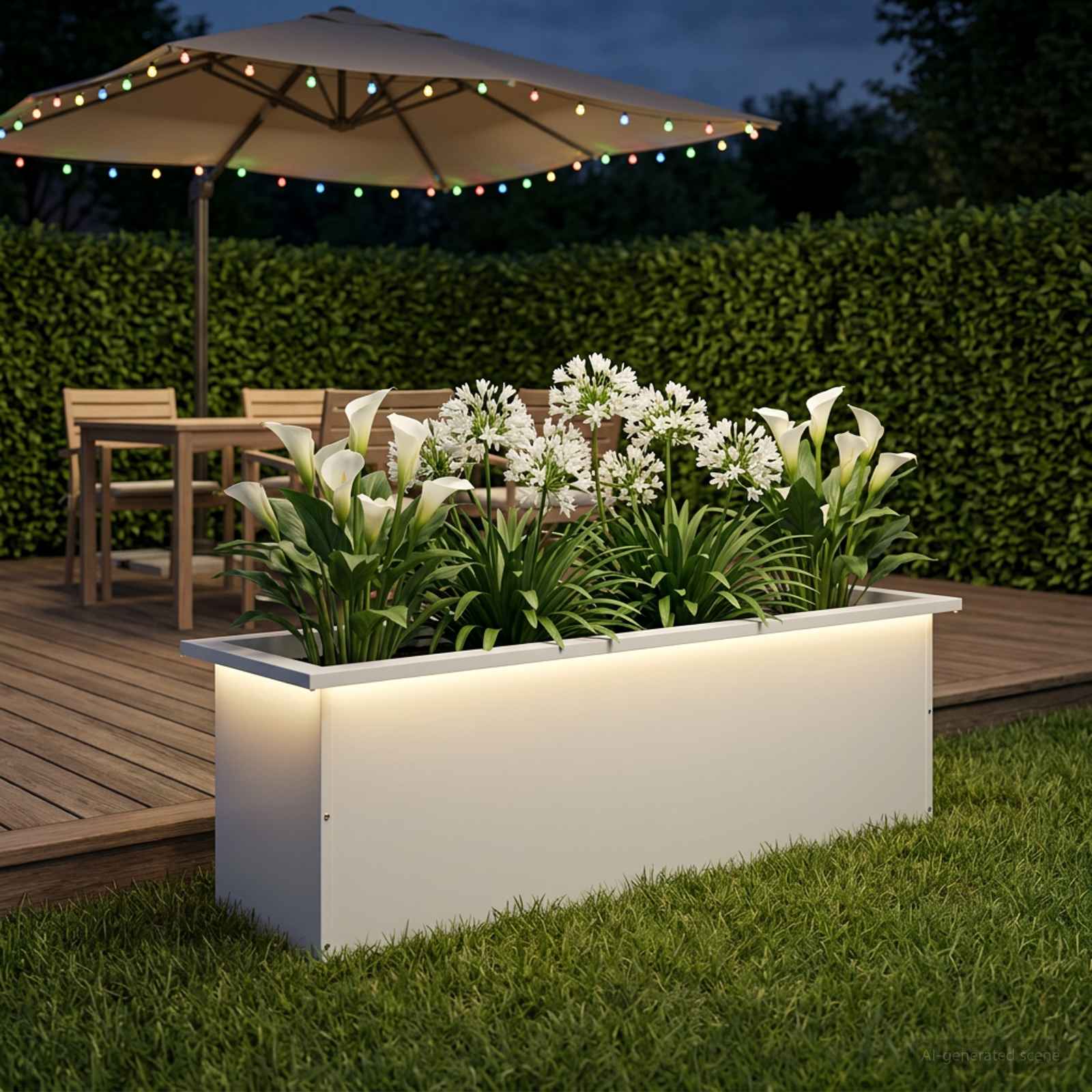 Ζαρντινιέρα κήπου με LED Λευκό 30 × 100 × 30 εκ Ατσάλι - Pakobazaar