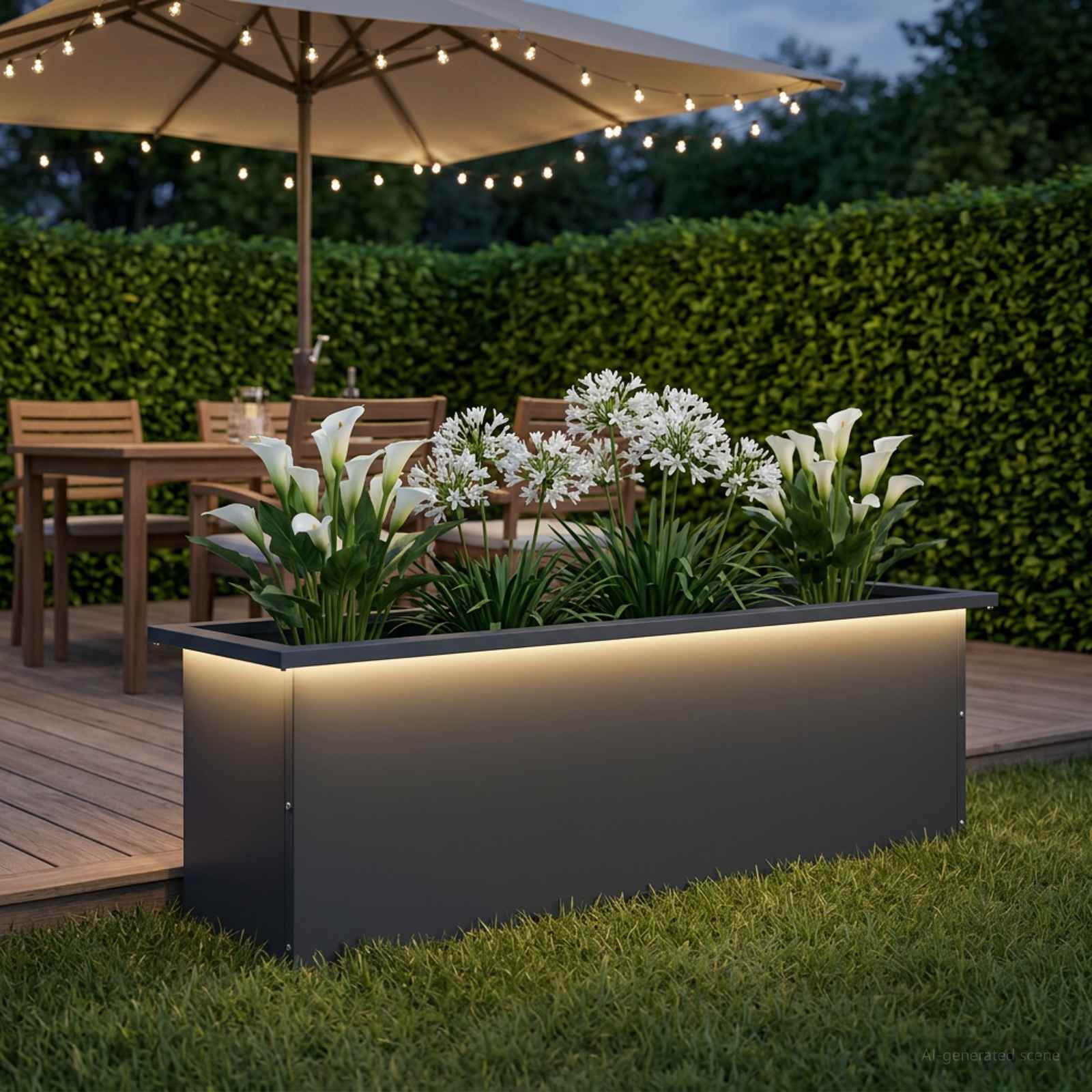 Ζαρντινιέρα κήπου με LED Ανθρακί 30 x 100 x 30 εκ Ατσάλι