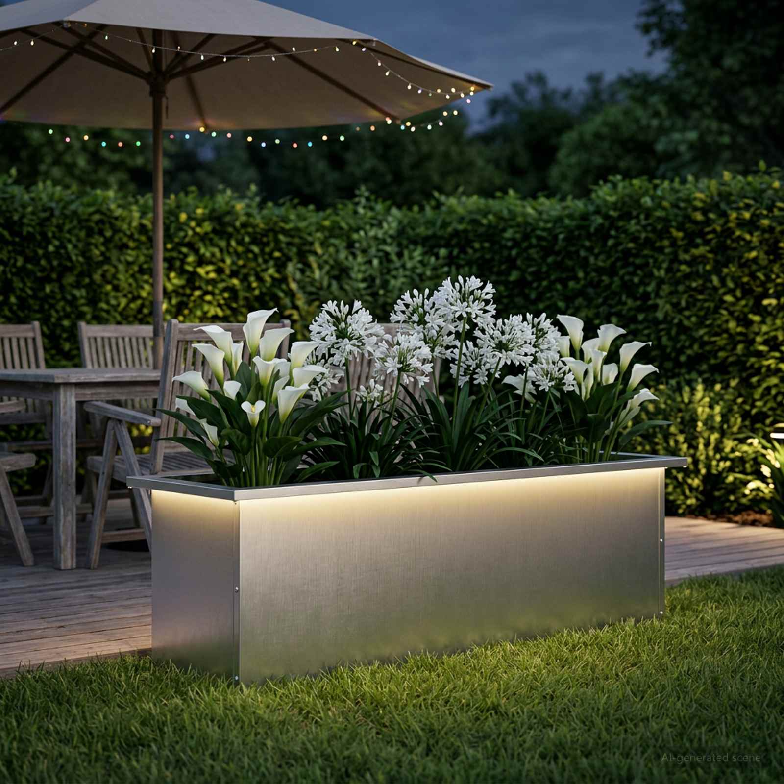 Ζαρντινιέρα κήπου με LED Ασημί 30 × 100 × 30 εκ