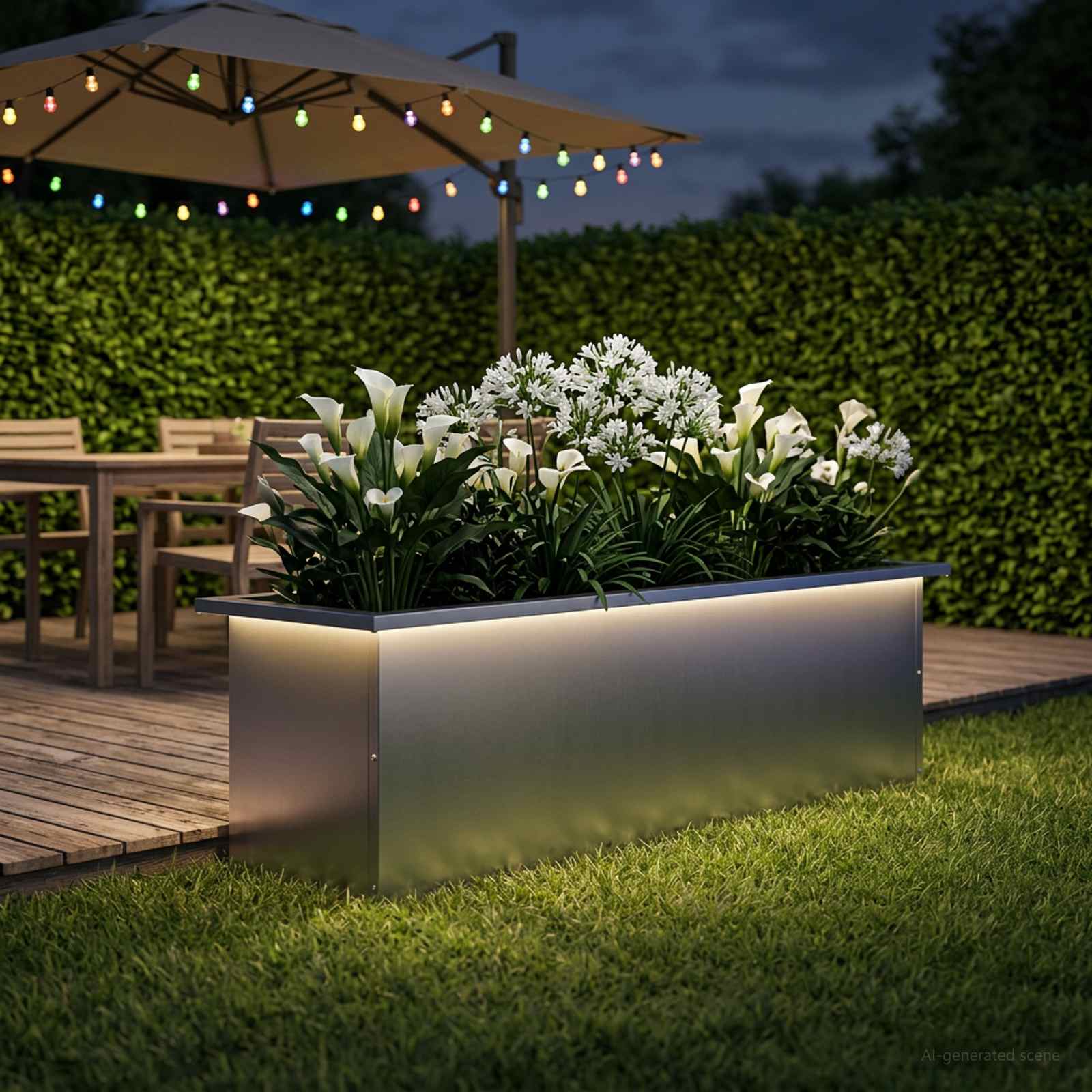 Ζαρντινιέρα κήπου με LED Ασημί 30 × 100 × 30 εκ - Pakobazaar
