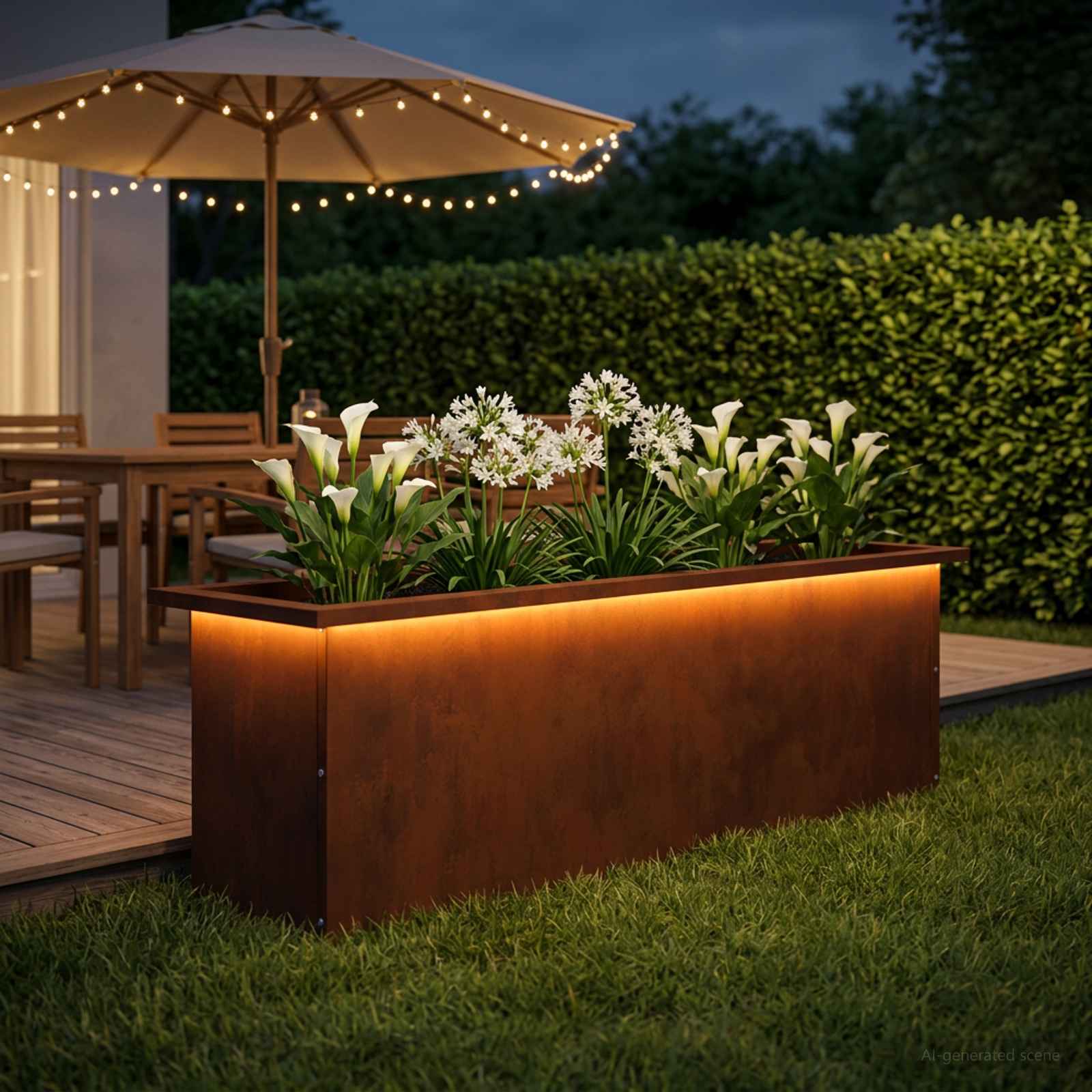 Ζαρντινιέρα κήπου με LED Σκ rusty 30 × 100 × 30 εκ - Pakobazaar
