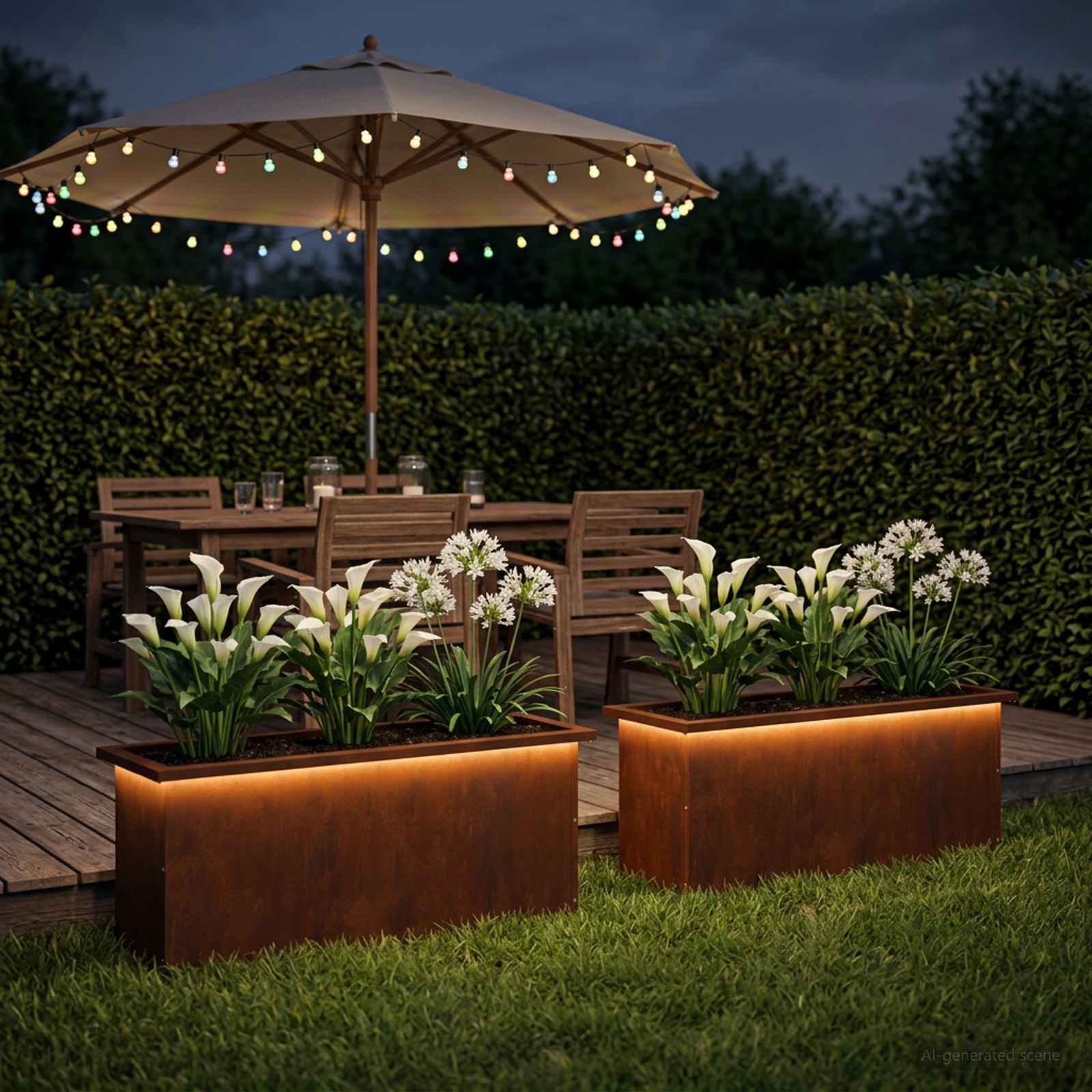 Ζαρντινιέρα κήπου με LED 2 τμχ. Σκ rusty 30 × 100 × 30 εκ - Pakobazaar