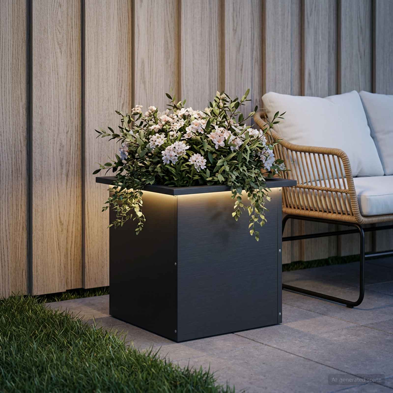 Ζαρντινιέρα κήπου με LED Μαύρο 40 x 40 x 40 cm Ατσάλι - Pakobazaar