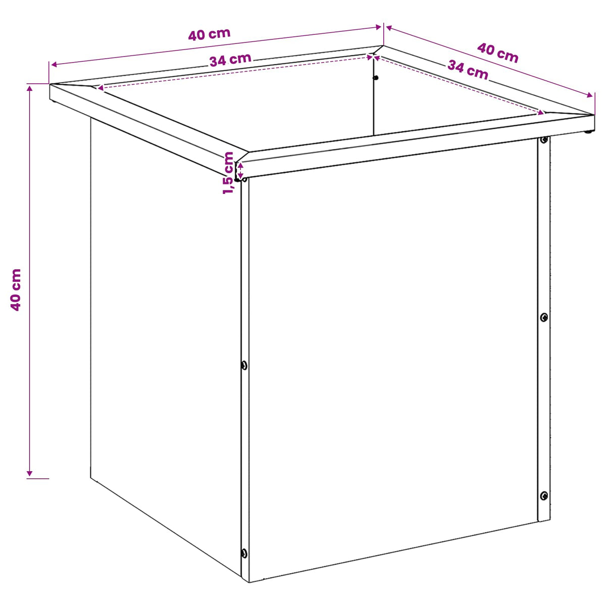 Ζαρντινιέρα κήπου με LED Λευκό 40 x 40 x 40 cm Ατσάλι