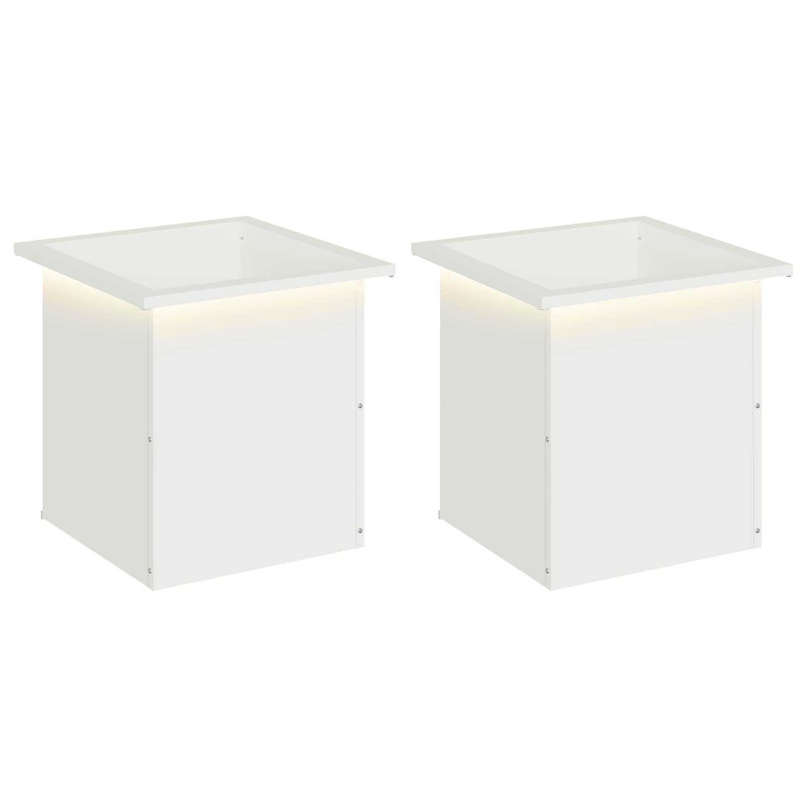 Ζαρντινιέρα κήπου με LED 2 τμχ. Λευκό 40 x 40 x 40 cm Ατσάλι - Pakobazaar