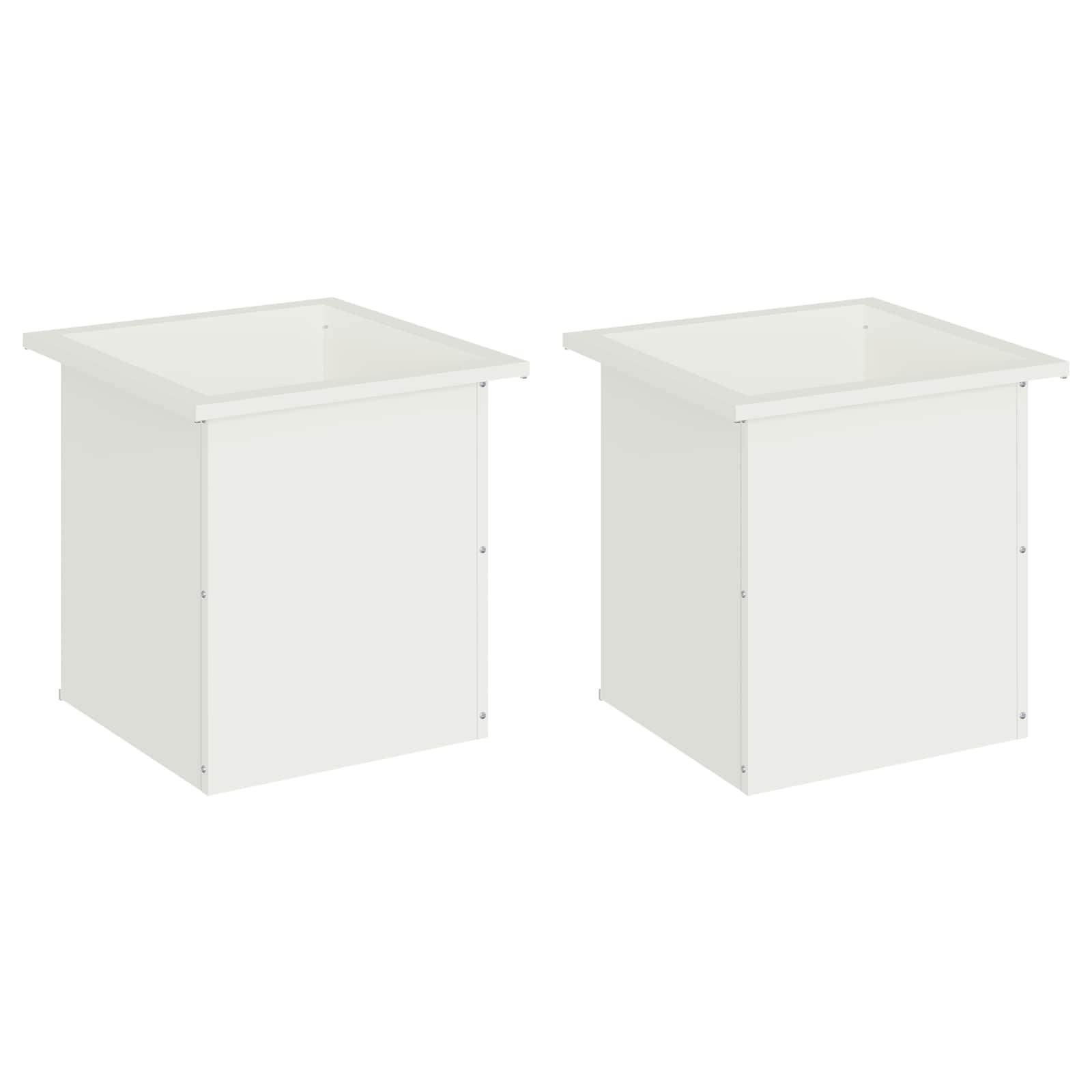 Ζαρντινιέρα κήπου με LED 2 τμχ. Λευκό 40 x 40 x 40 cm Ατσάλι - Pakobazaar