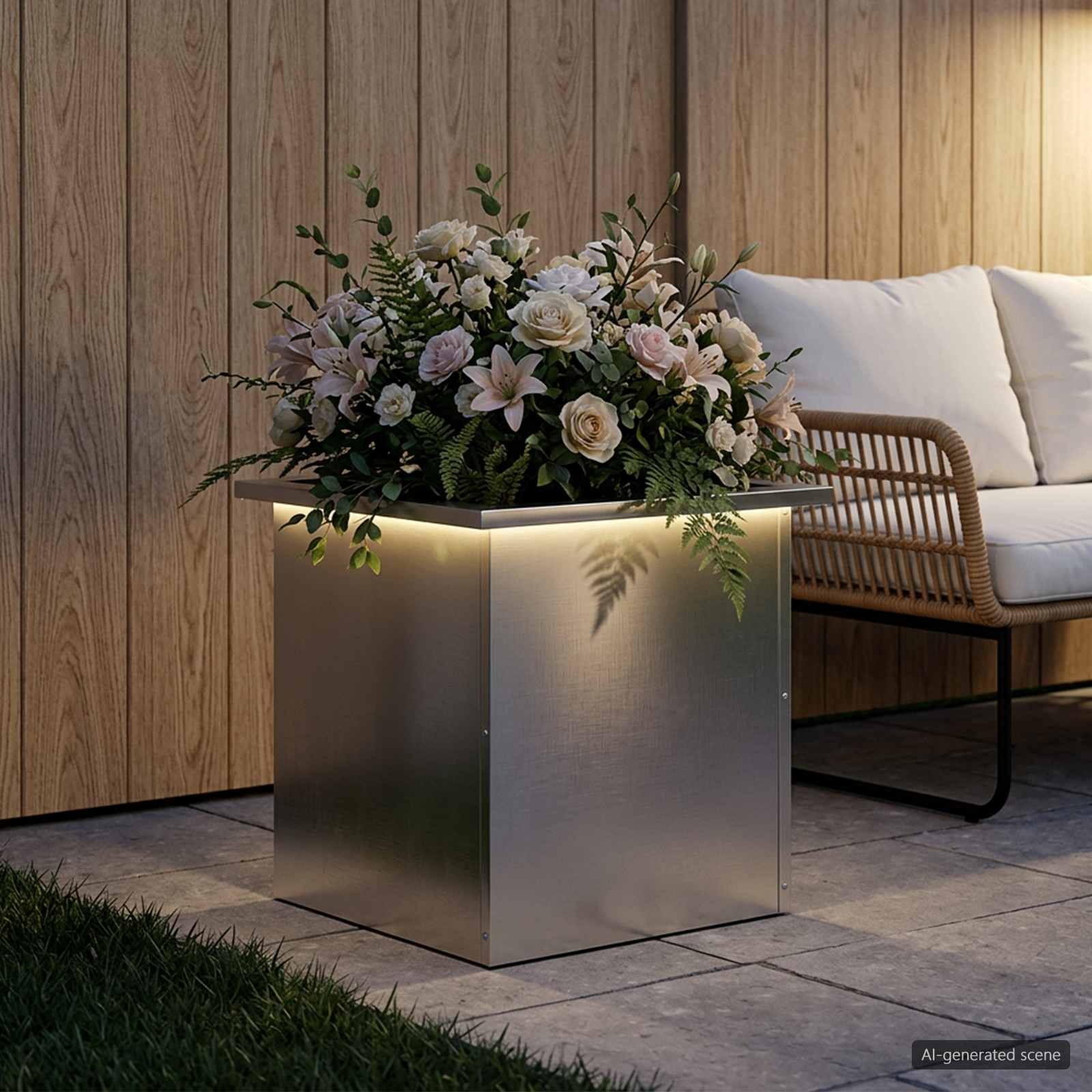 Ζαρντινιέρα κήπου με LED Ασημί 40 x 40 x 40 cm - Pakobazaar