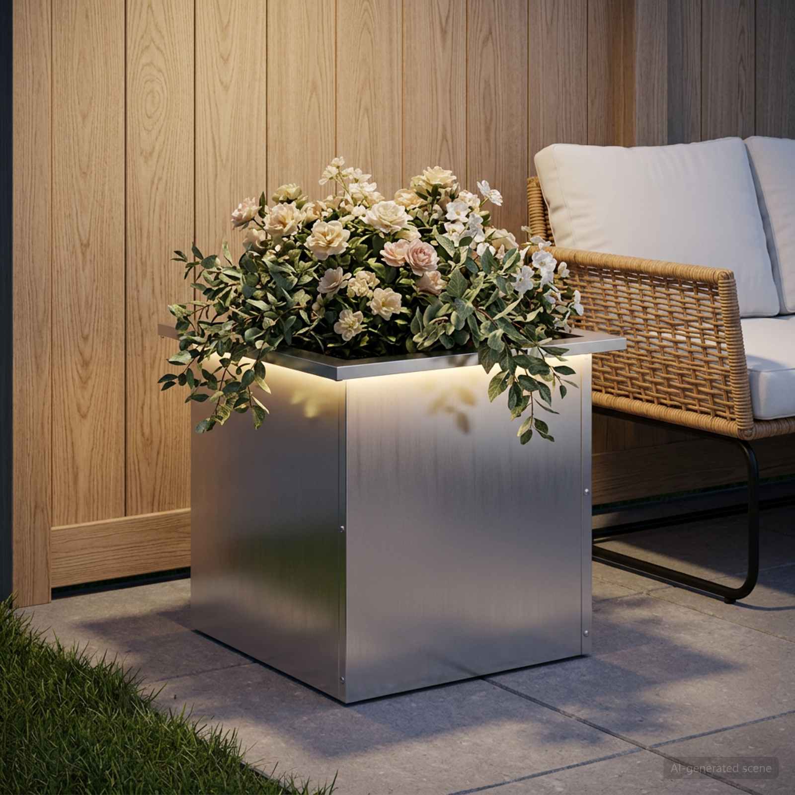 Ζαρντινιέρα κήπου με LED Ασημί 40 x 40 x 40 cm