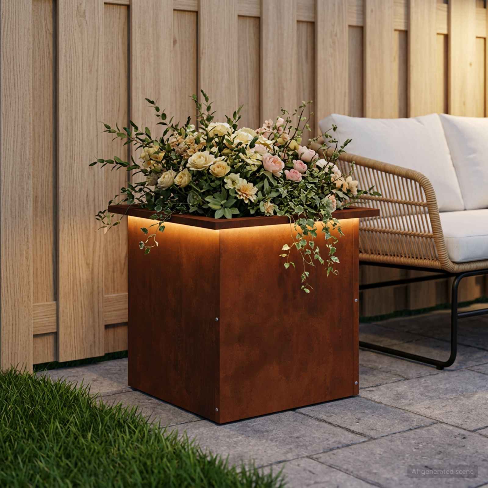 Ζαρντινιέρα κήπου με LED Σκ rusty 40 x 40 x 40 cm - Pakobazaar