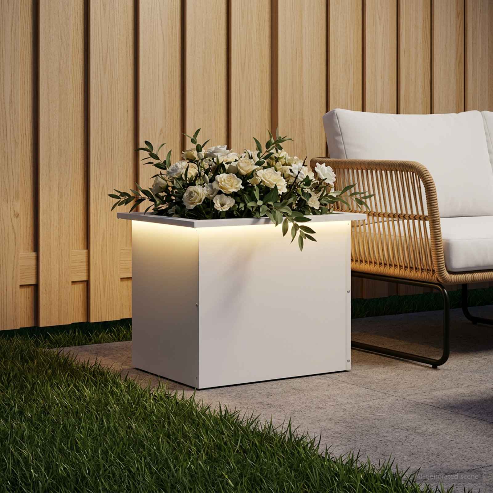 Ζαρντινιέρα κήπου με LED Λευκό 40 × 60 × 40 εκ Ατσάλι - Pakobazaar