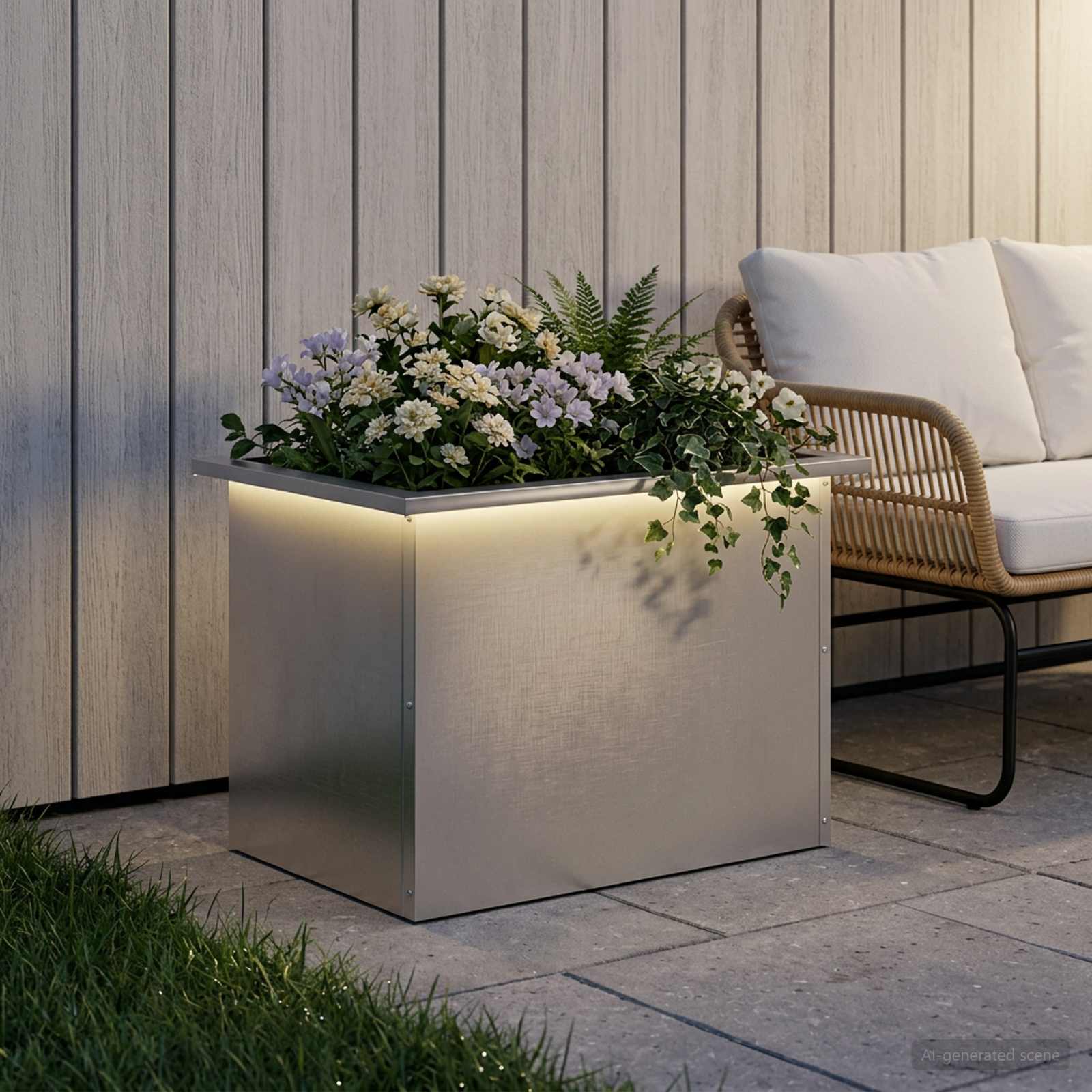 Ζαρντινιέρα κήπου με LED Ασημί 40 × 60 × 40 εκ - Pakobazaar
