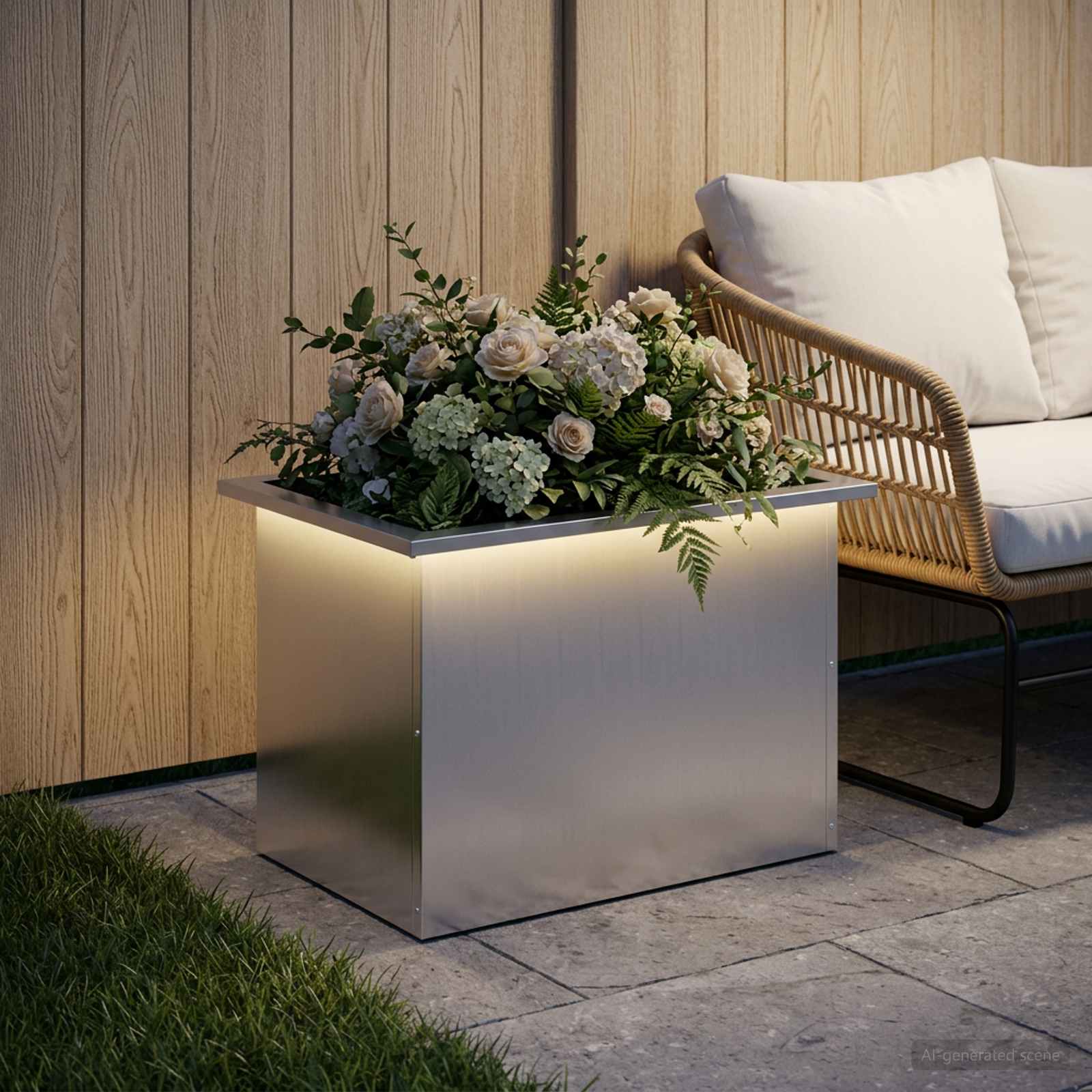Ζαρντινιέρα κήπου με LED Ασημί 40 × 60 × 40 εκ - Pakobazaar