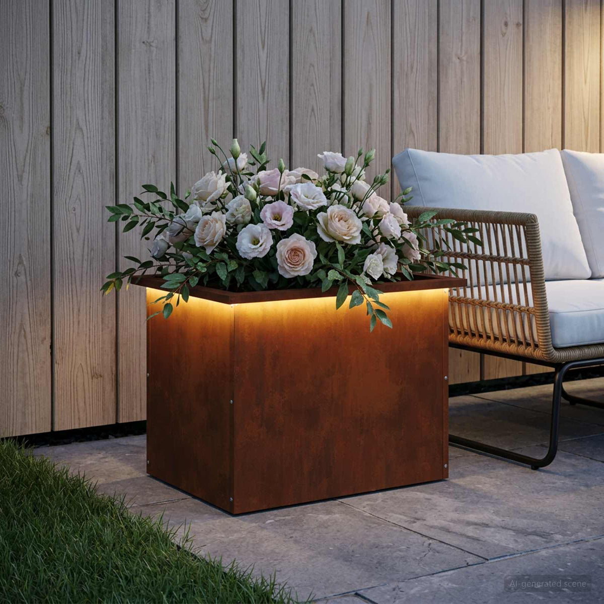Ζαρντινιέρα κήπου με LED Σκ rusty 40 × 60 × 40 εκ - Pakobazaar