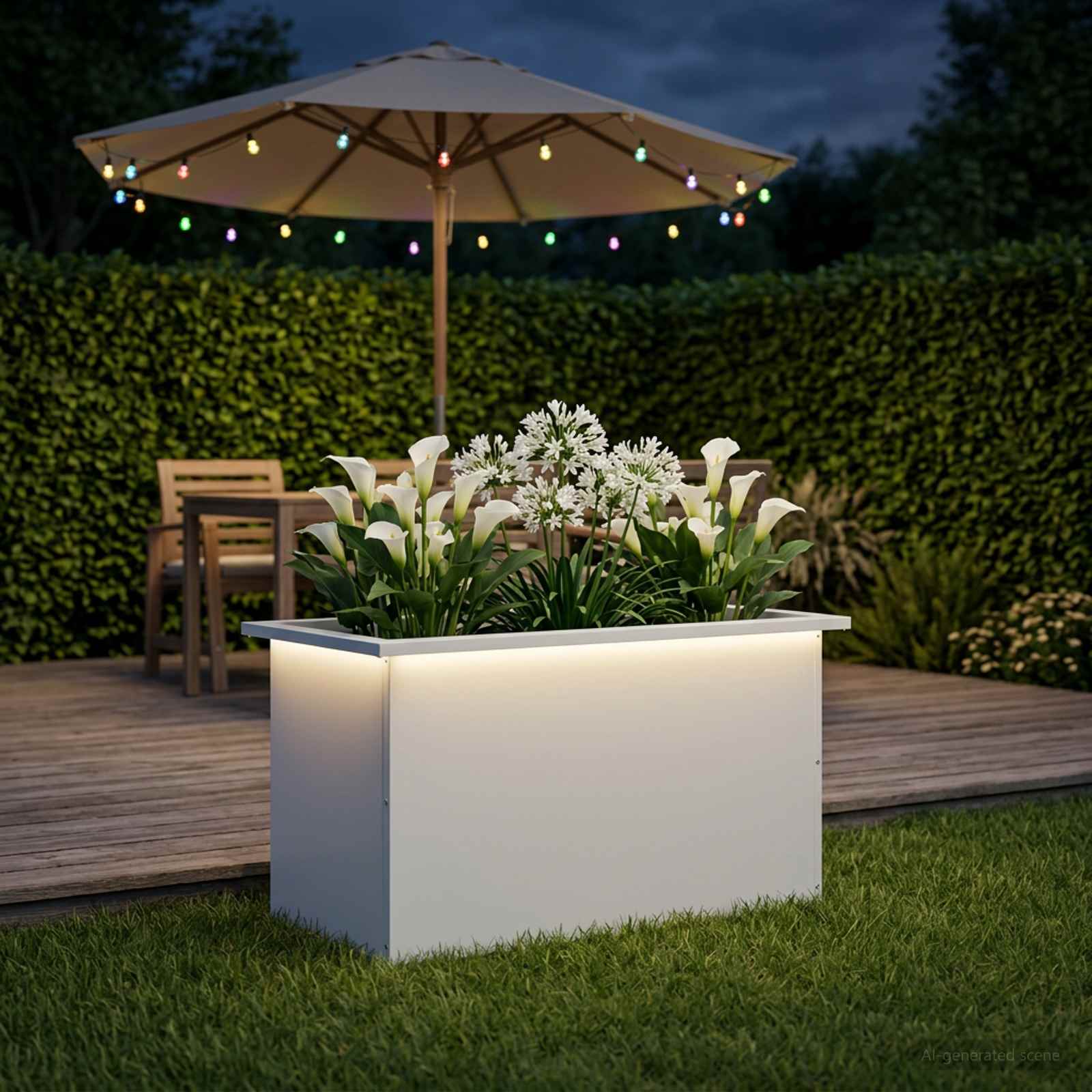 Ζαρντινιέρα κήπου με LED Λευκό 40 x 80 x 40 cm Ατσάλι