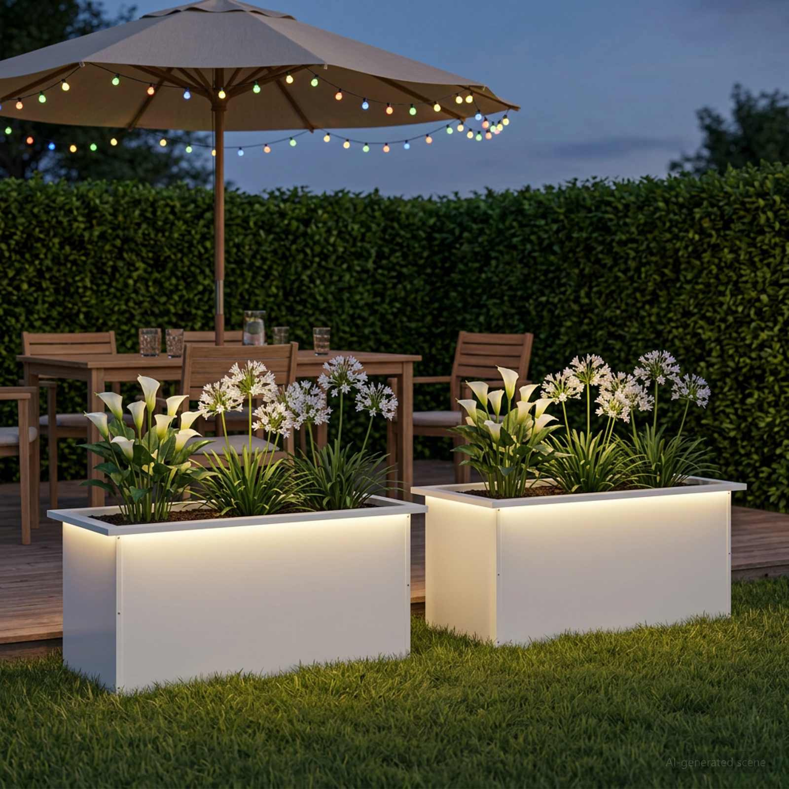 Ζαρντινιέρα κήπου με LED 2 τμχ. Λευκό 40 x 80 x 40 cm Ατσάλι