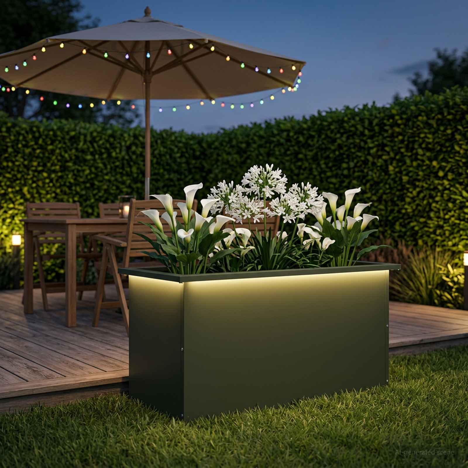 Ζαρντινιέρα κήπου με LED Λαδί 40 x 80 x 40 cm Ατσάλι