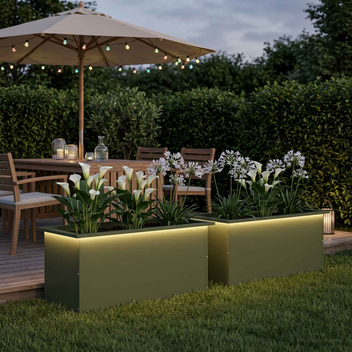 Ζαρντινιέρα κήπου με LED 2 τμχ. Λαδί 40 x 80 x 40 cm Ατσάλι - Pakobazaar