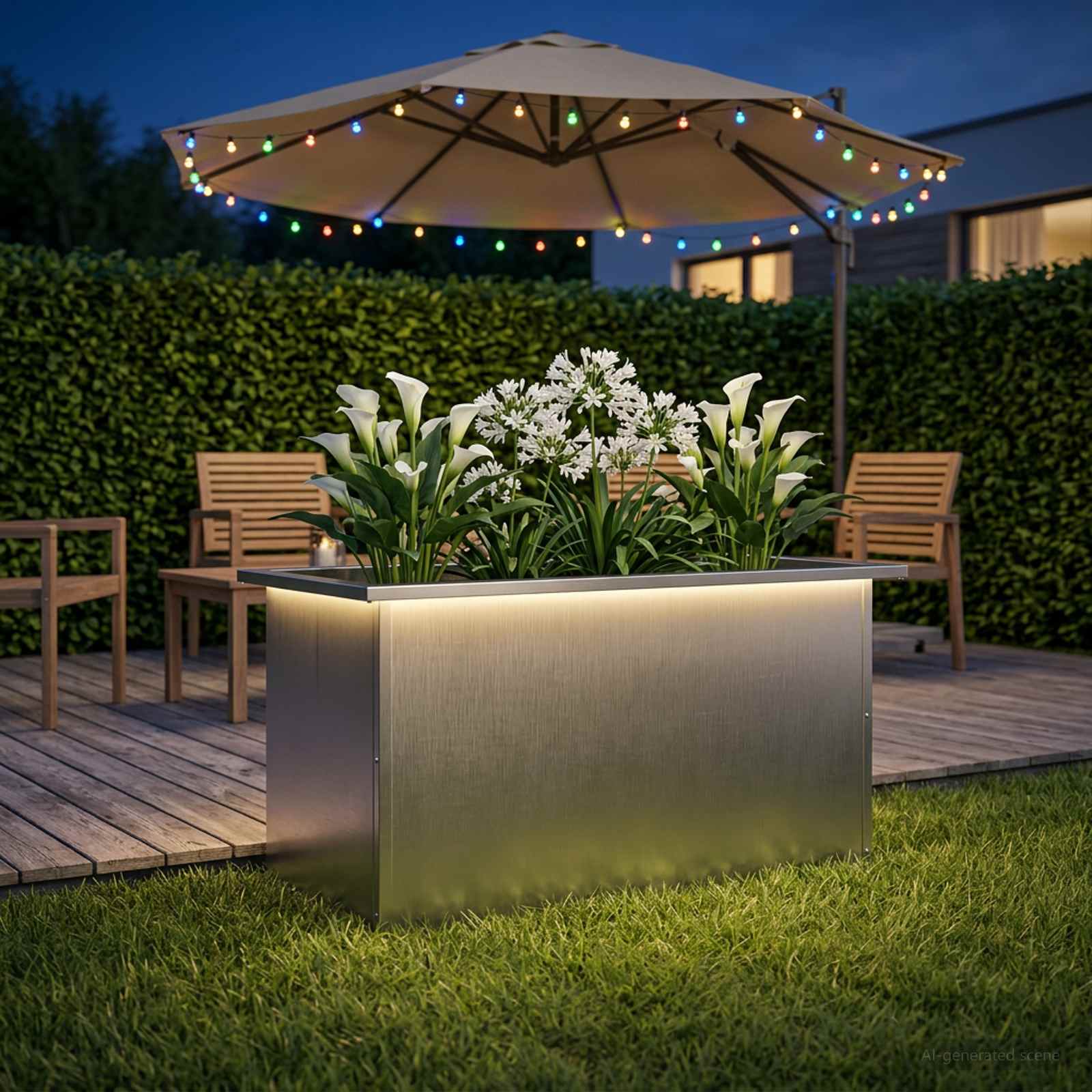 Ζαρντινιέρα κήπου με LED Ασημί 40 x 80 x 40 cm