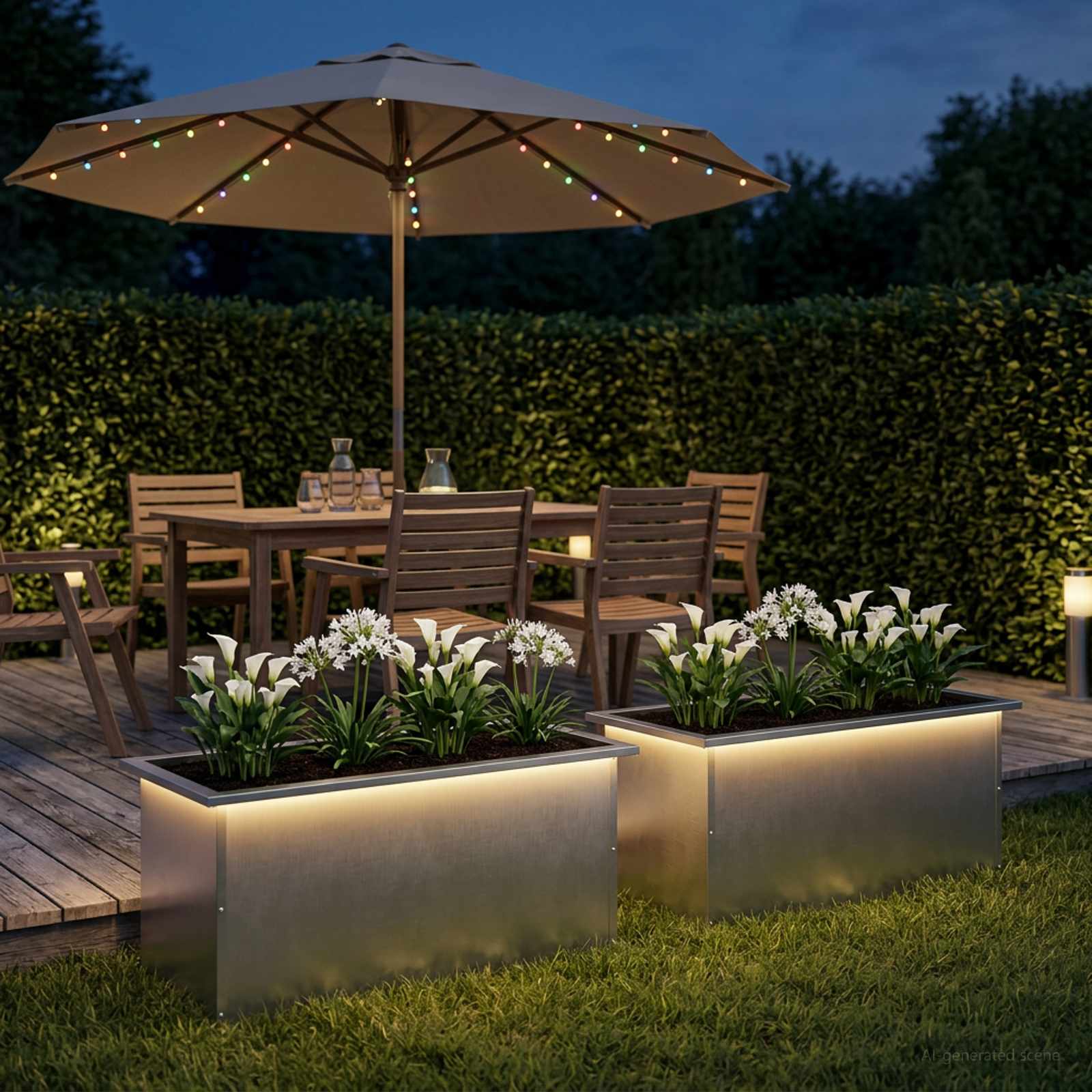 Ζαρντινιέρα κήπου με LED 2 τμχ. Ασημί 40 x 80 x 40 cm - Pakobazaar