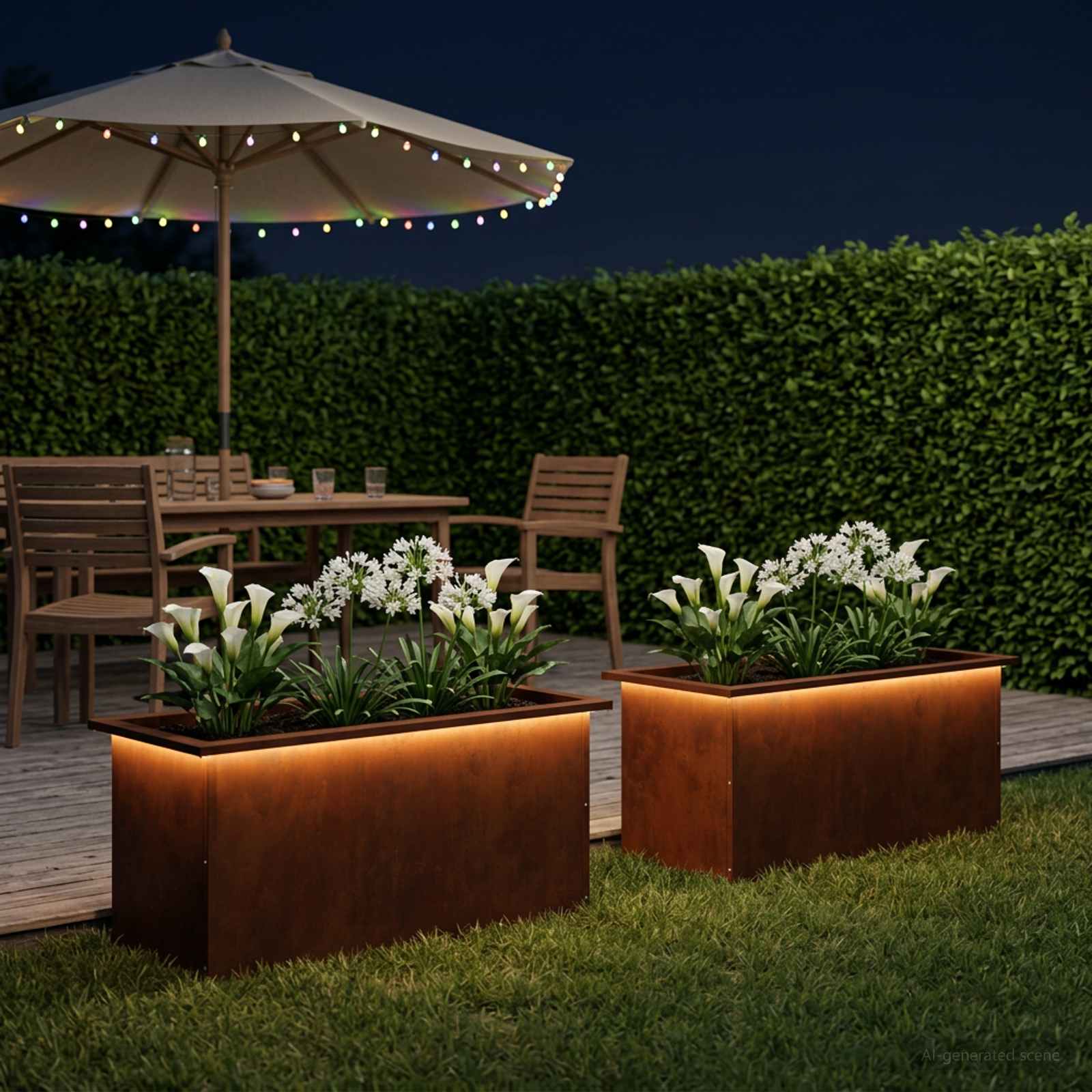 Ζαρντινιέρα κήπου με LED 2 τμχ. Σκ rusty 40 x 80 x 40 cm
