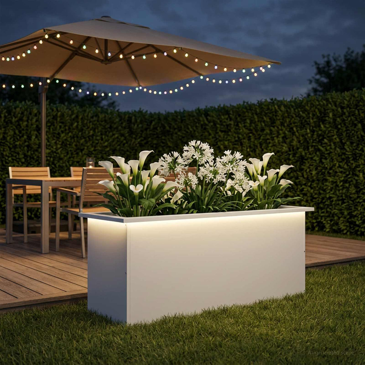 Ζαρντινιέρα κήπου με LED Λευκό 40 × 100 × 40 εκ Ατσάλι