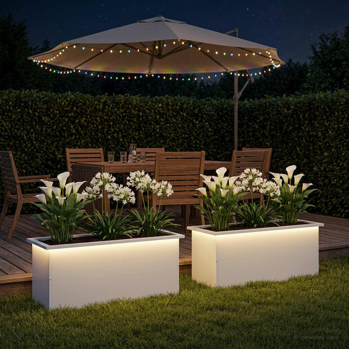 Ζαρντινιέρα κήπου με LED 2 τμχ. Λευκό 40 x 100 x 40 εκ. Ατσάλι