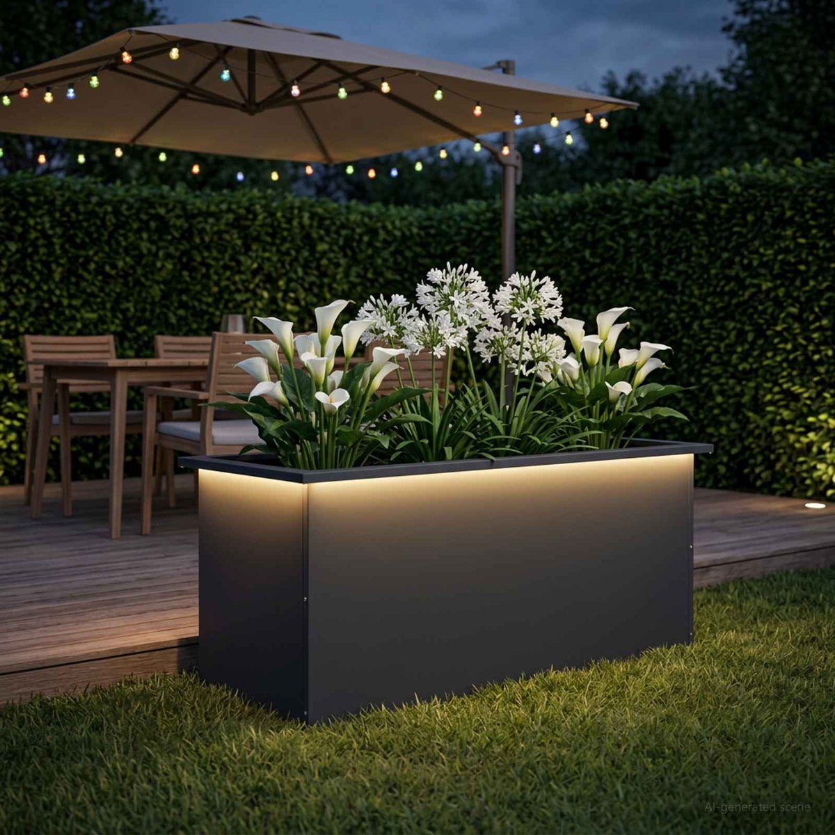 Ζαρντινιέρα κήπου με LED Ανθρακί 40 × 100 × 40 εκ Ατσάλι