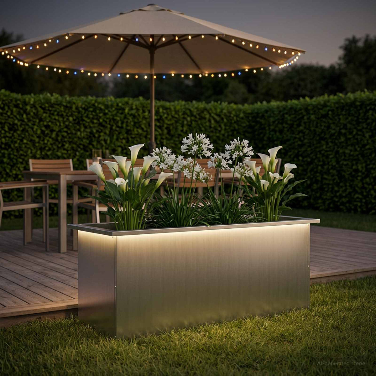 Ζαρντινιέρα κήπου με LED Ασημί 40 x 100 x 40 εκ