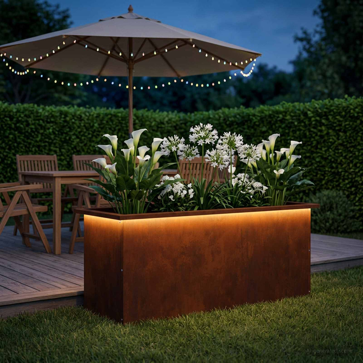 Ζαρντινιέρα κήπου με LED Σκ rusty 40 × 100 × 40 εκ