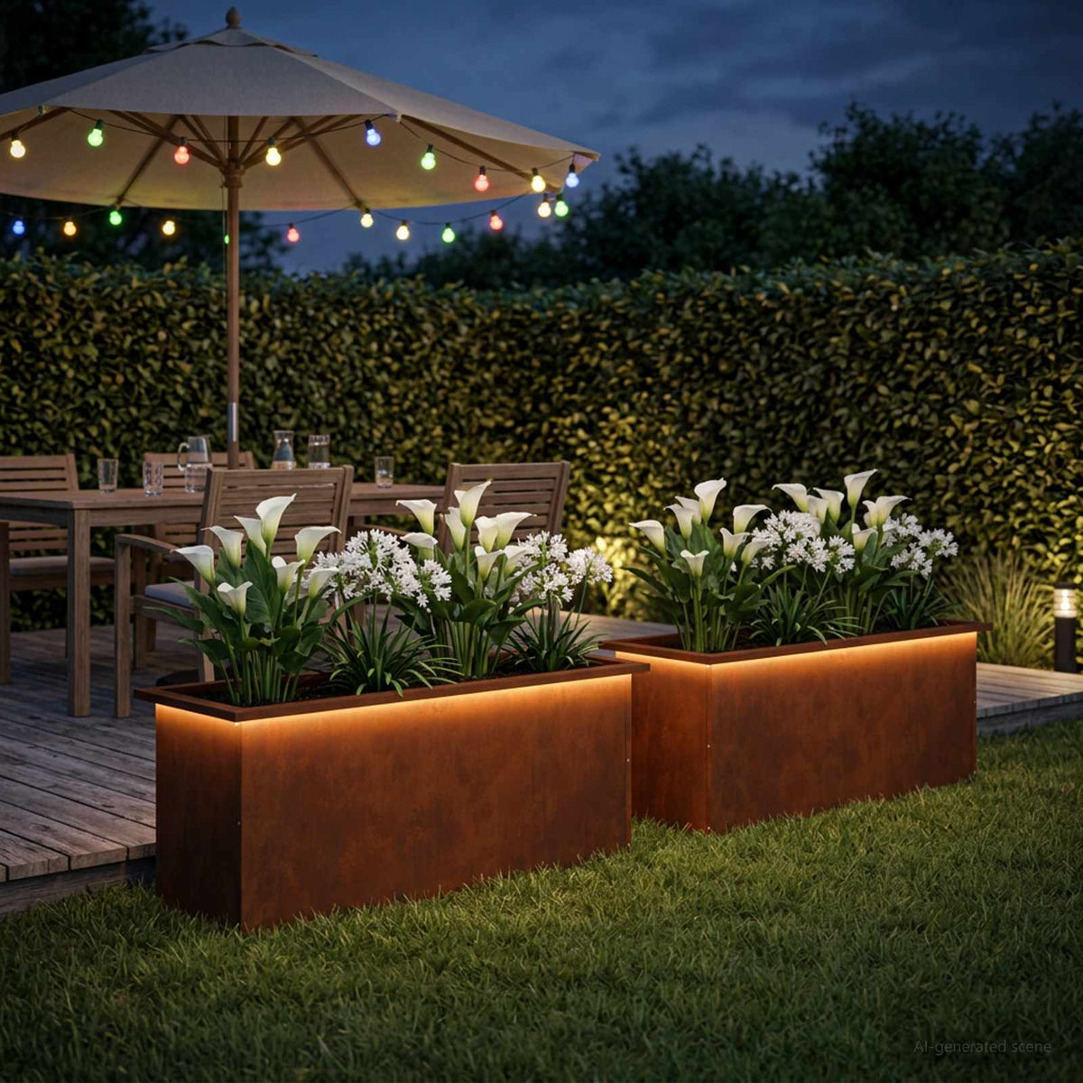 Ζαρντινιέρα κήπου με LED 2 τμχ. Σκ rusty 40 × 100 × 40 εκ
