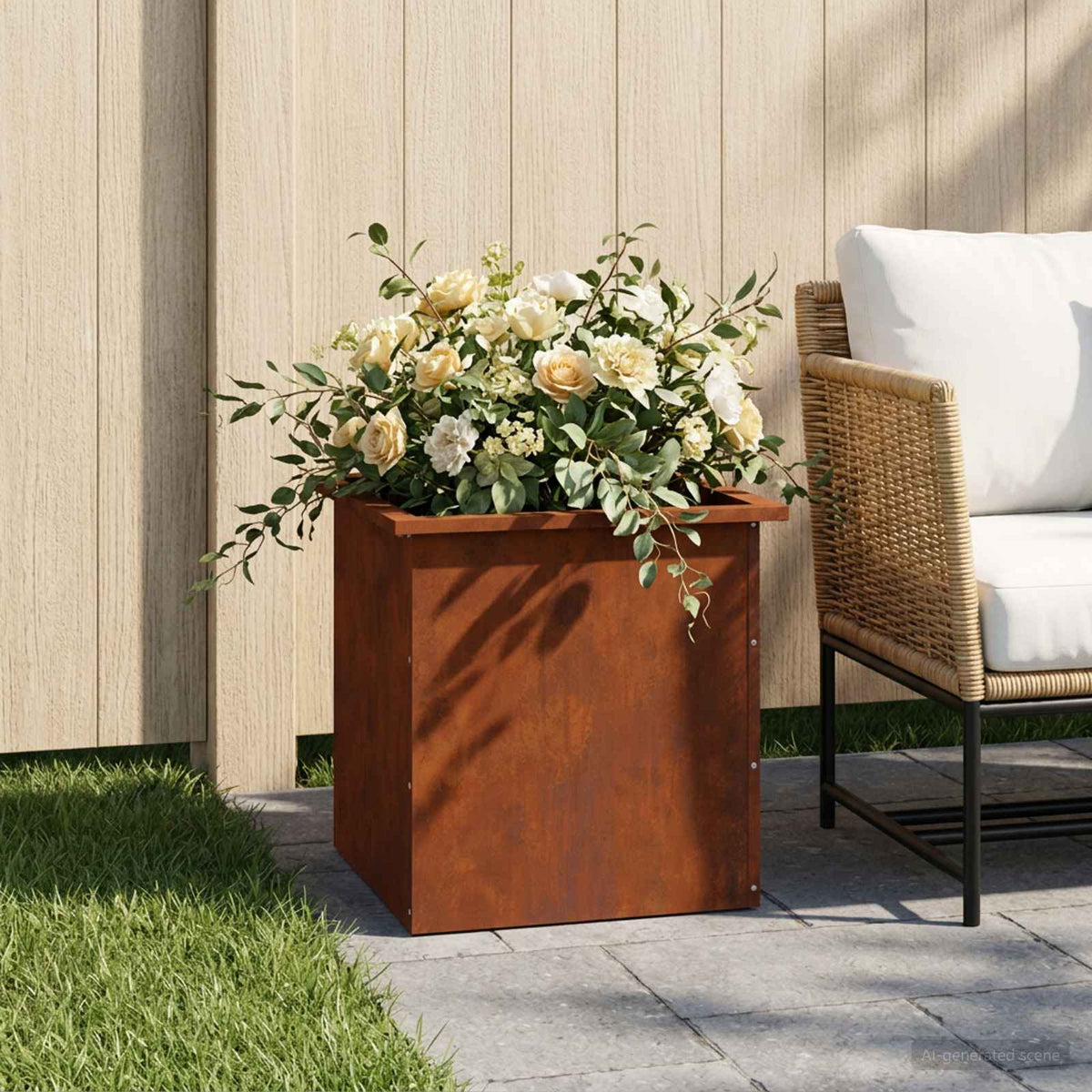 Ζαρντινιέρα κήπου με LED Σκ rusty 50 × 50 × 48 εκ