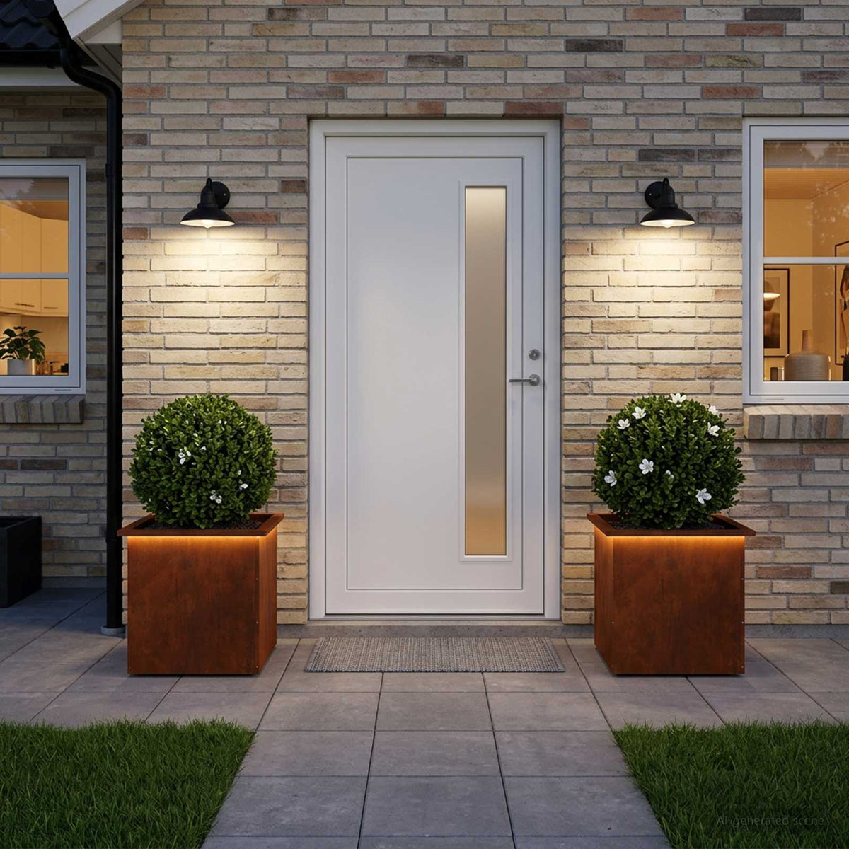 Ζαρντινιέρα κήπου με LED 2 τμχ. Σκ rusty 50 × 50 × 48 εκ.