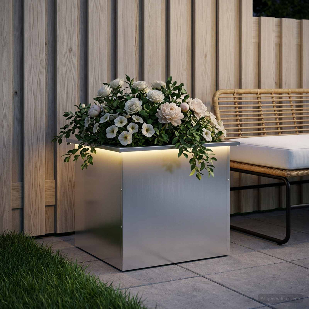 Ζαρντινιέρα κήπου με LED Ασημί 50 x 60 x 48 εκ
