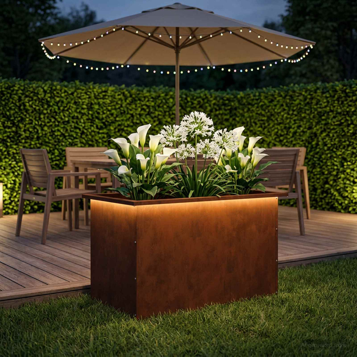 Ζαρντινιέρα κήπου με LED Σκ rusty 50 × 80 × 48 εκ
