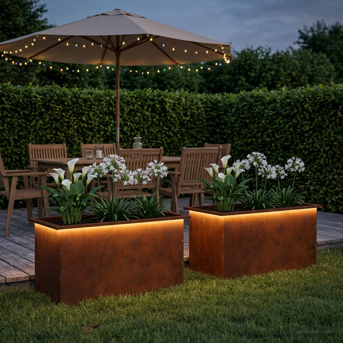 Ζαρντινιέρα κήπου με LED 2 τμχ. Σκ rusty 50 × 80 × 48 εκ