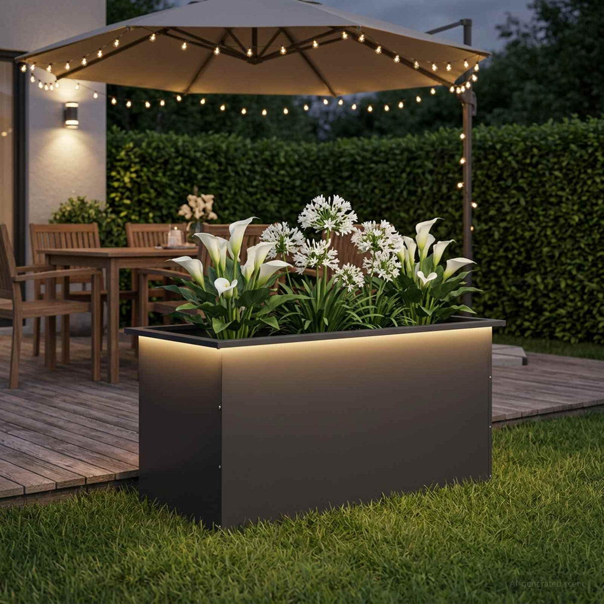 Ζαρντινιέρα κήπου με LED Μαύρο 50 × 100 × 48 εκ Ατσάλι